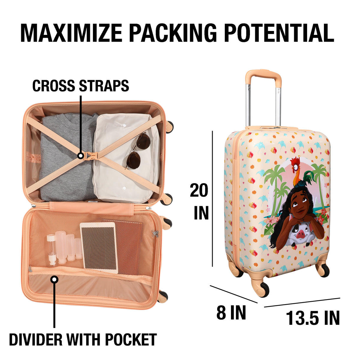 Moana and Friends Kids ABS Luggage for Travel Adventures
