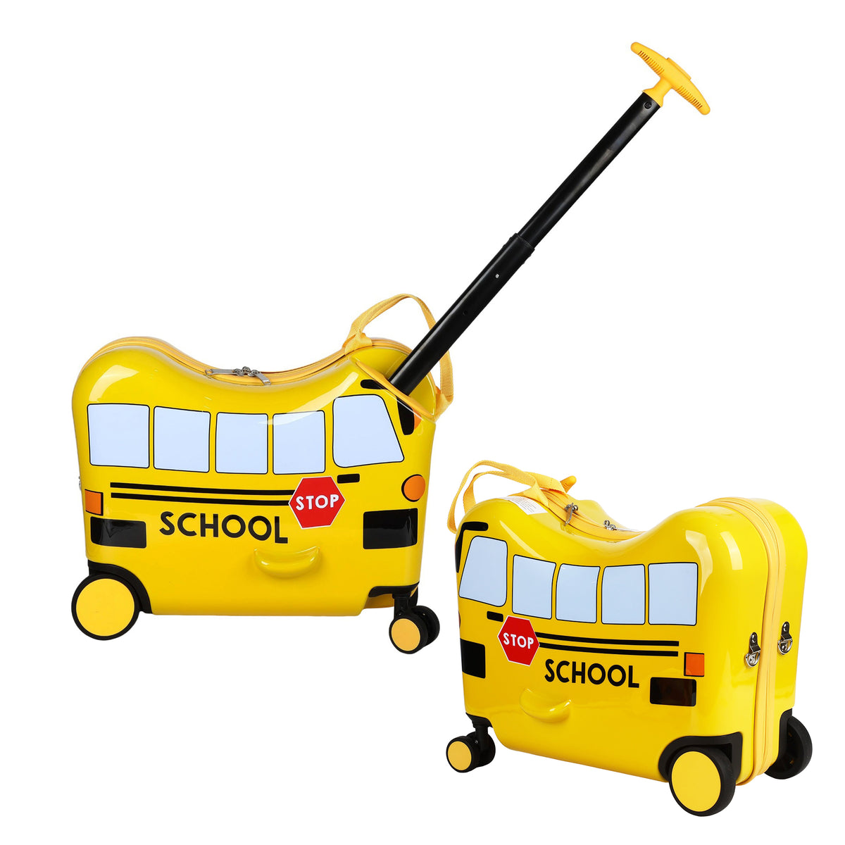 School Bus Ride On Kids Luggage Yellow Rolling Travel Bag