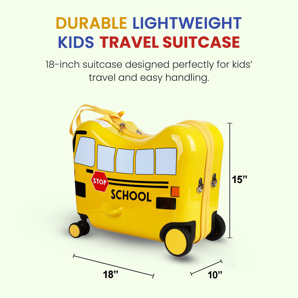 School Bus Ride On Kids Luggage Yellow Rolling Travel Bag