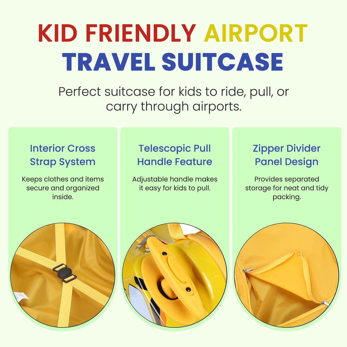 School Bus Ride On Kids Luggage Yellow Rolling Travel Bag