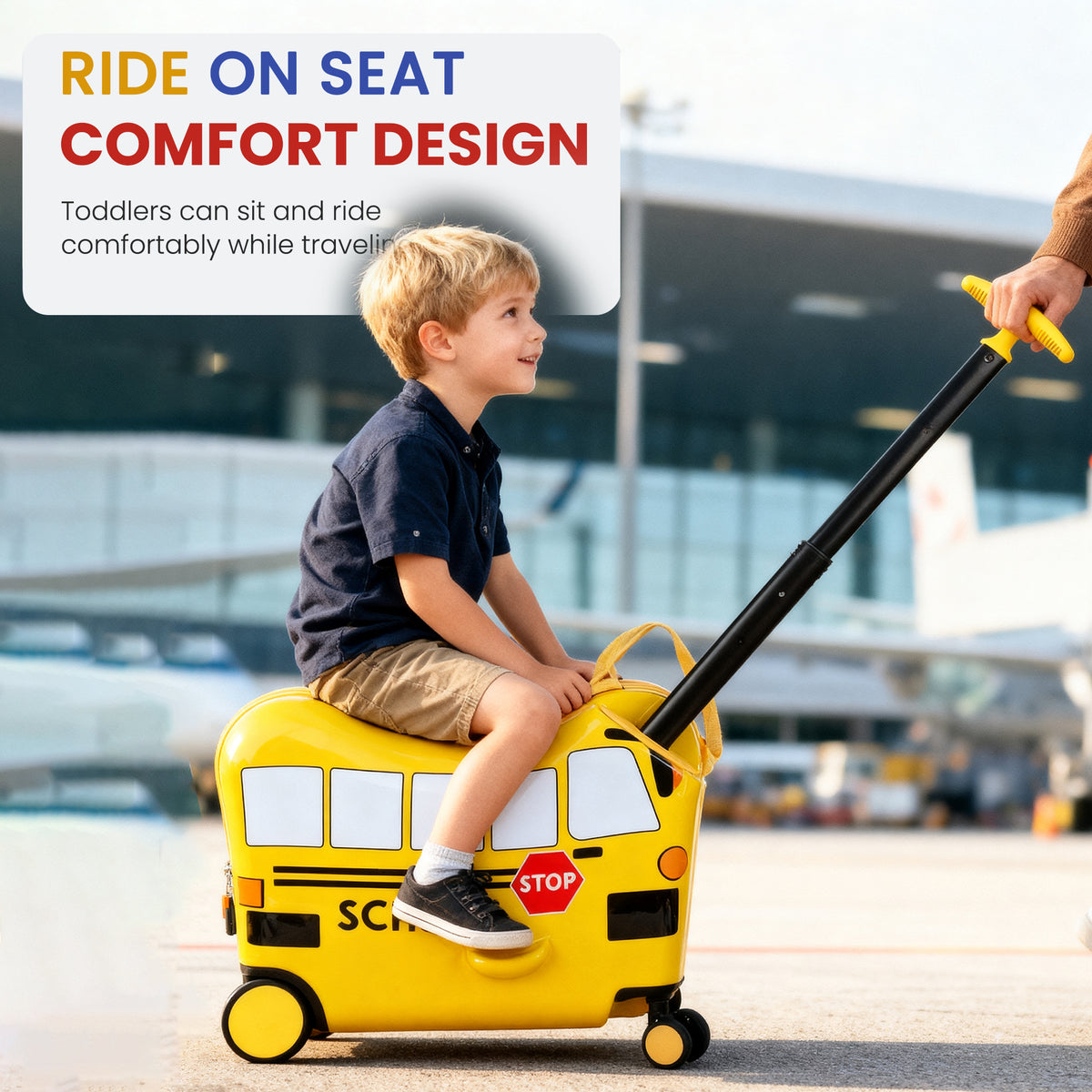 School Bus Ride On Kids Luggage Yellow Rolling Travel Bag