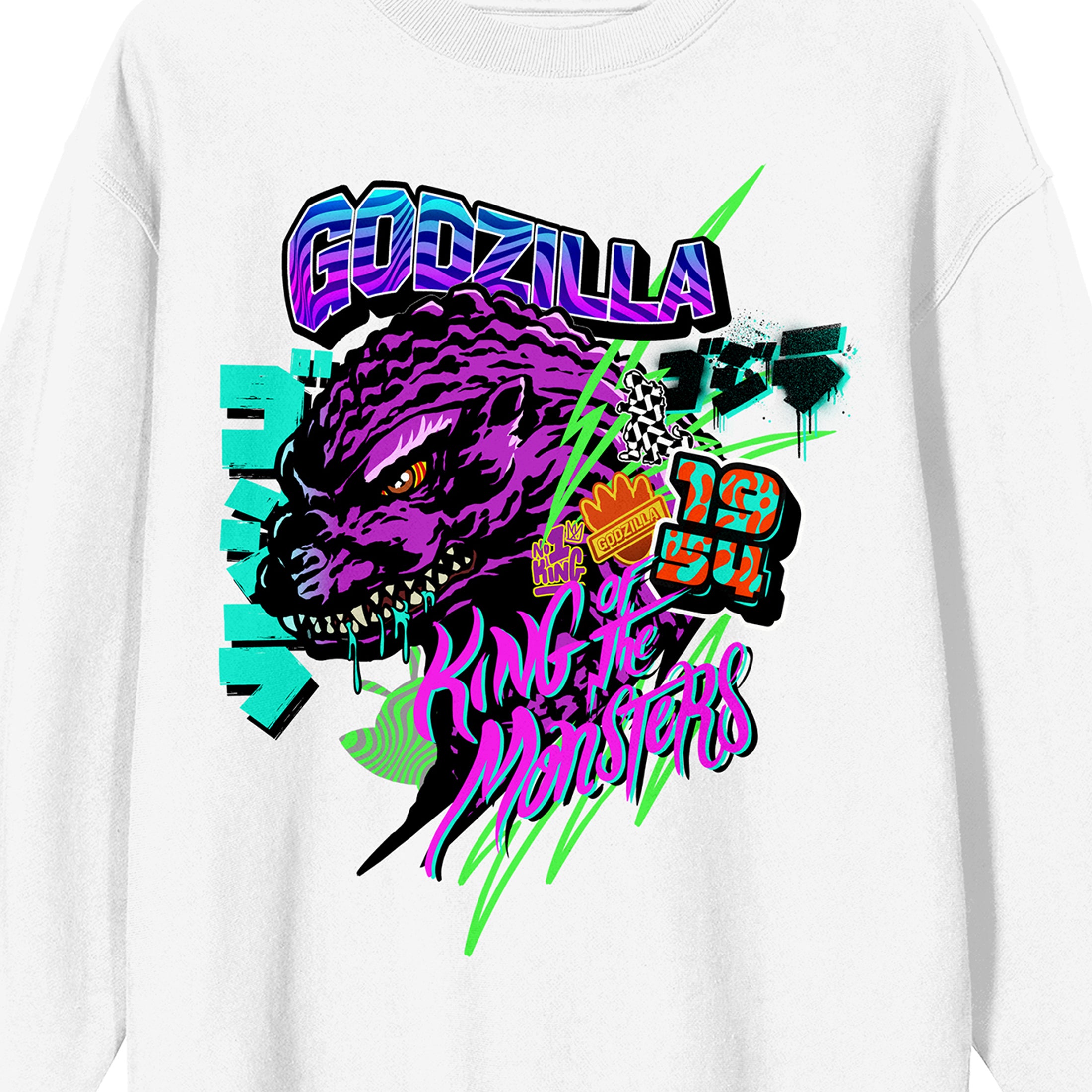 Godzilla King of the Monsters 1954 Adult White Crew Neck Sweatshirt