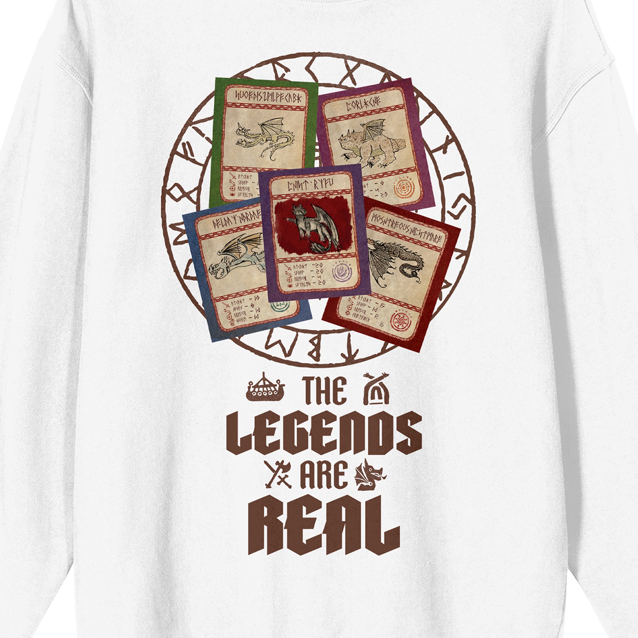 How To Train Your Dragon The Legends Are Real Dragon Cards Adult White Crew Neck Long Sleeve Sweatshirt