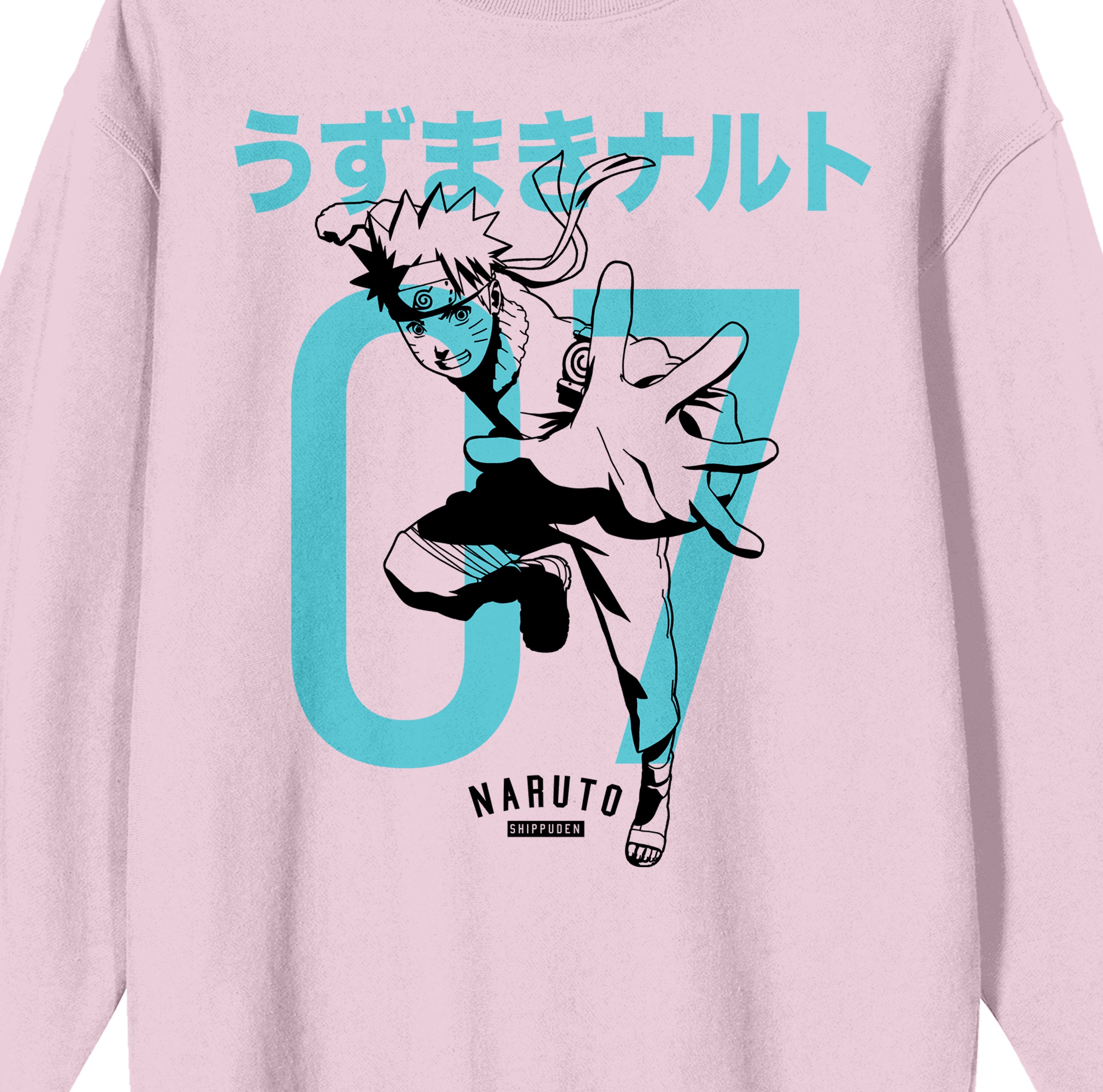 Naruto Shippuden Naruto Kanji Crew Neck Long Sleeve Cradle Pink Adult Sweatshirt