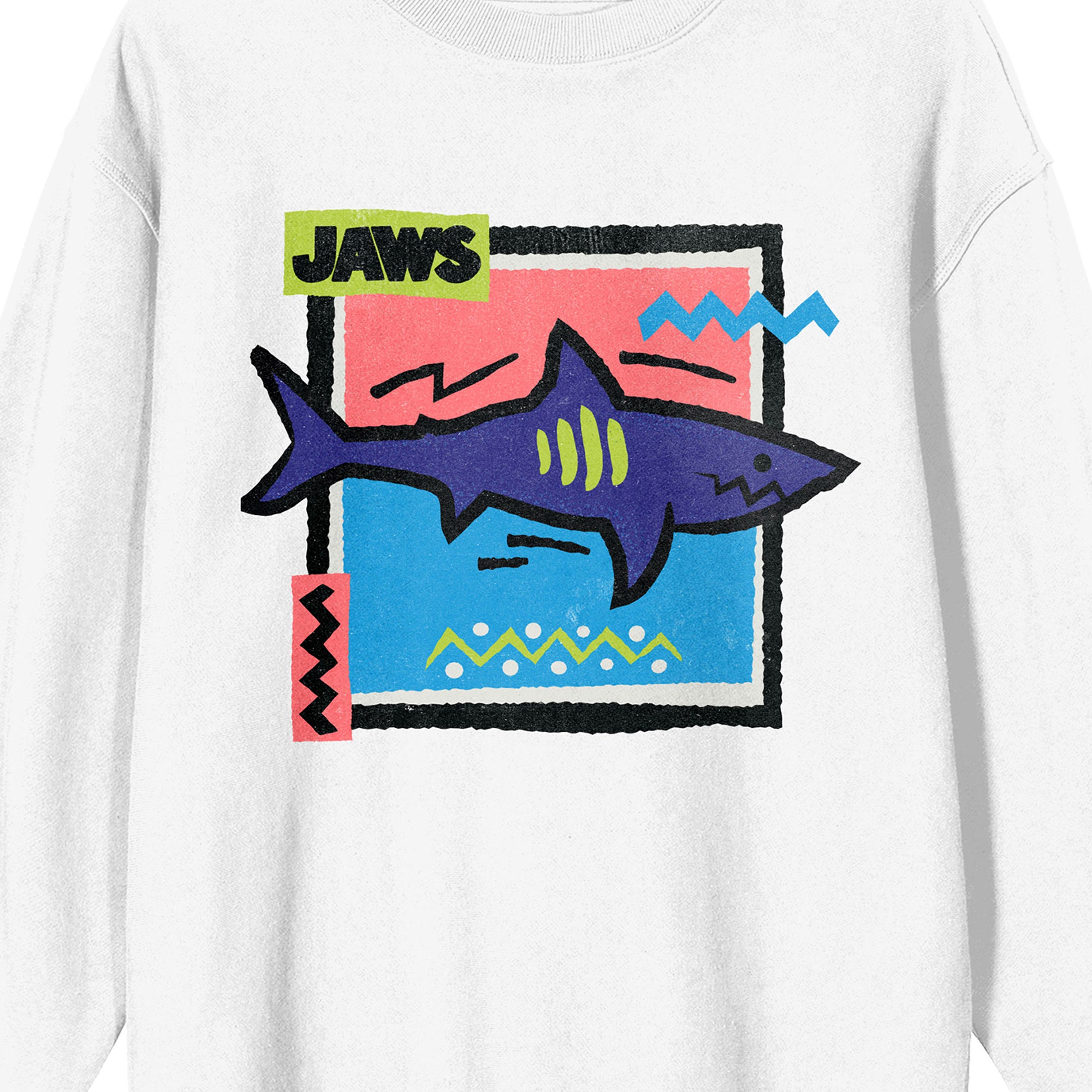 Jaws Doodle Art White Long Sleeve Sweatshirt