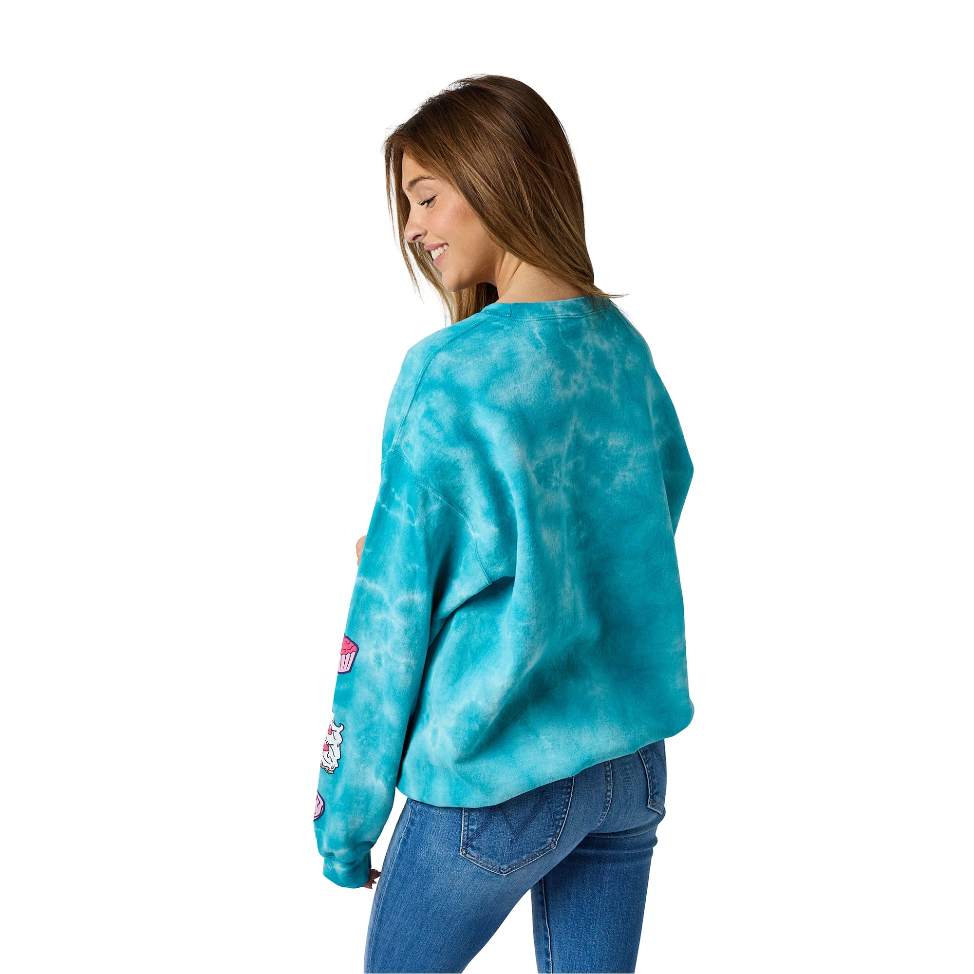 Scooby Doo Snacks Women’s Blue Cloud Wash Crew Neck Long Sleeve Fleece Sweatshirt