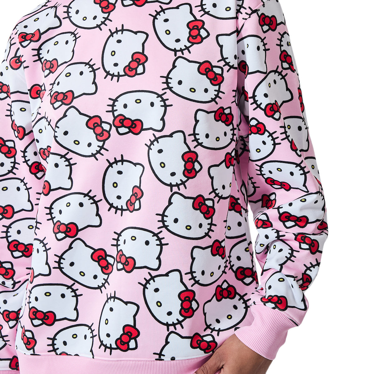 Hello Kitty Character Heads All-Over Print Women's Pink Crew Neck Long Sleeve Sweatshirt