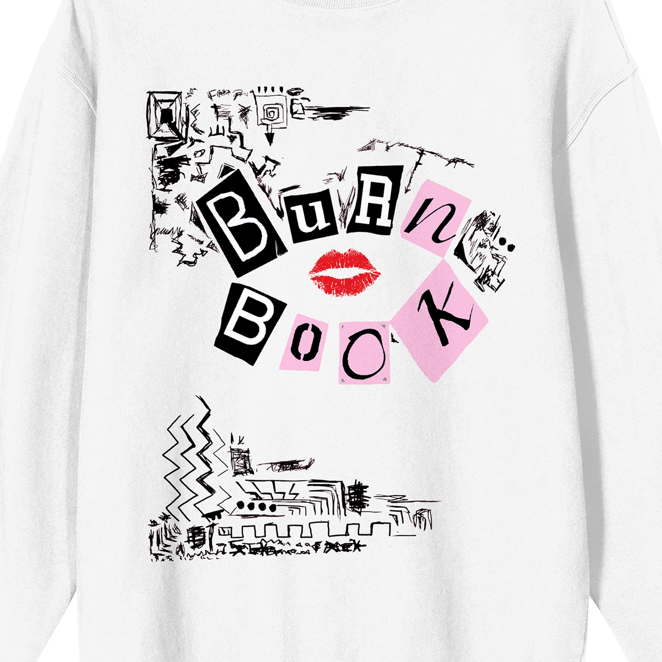 Mean Girls Burn Book Long Sleeve White Adult Sweatshirt
-Small