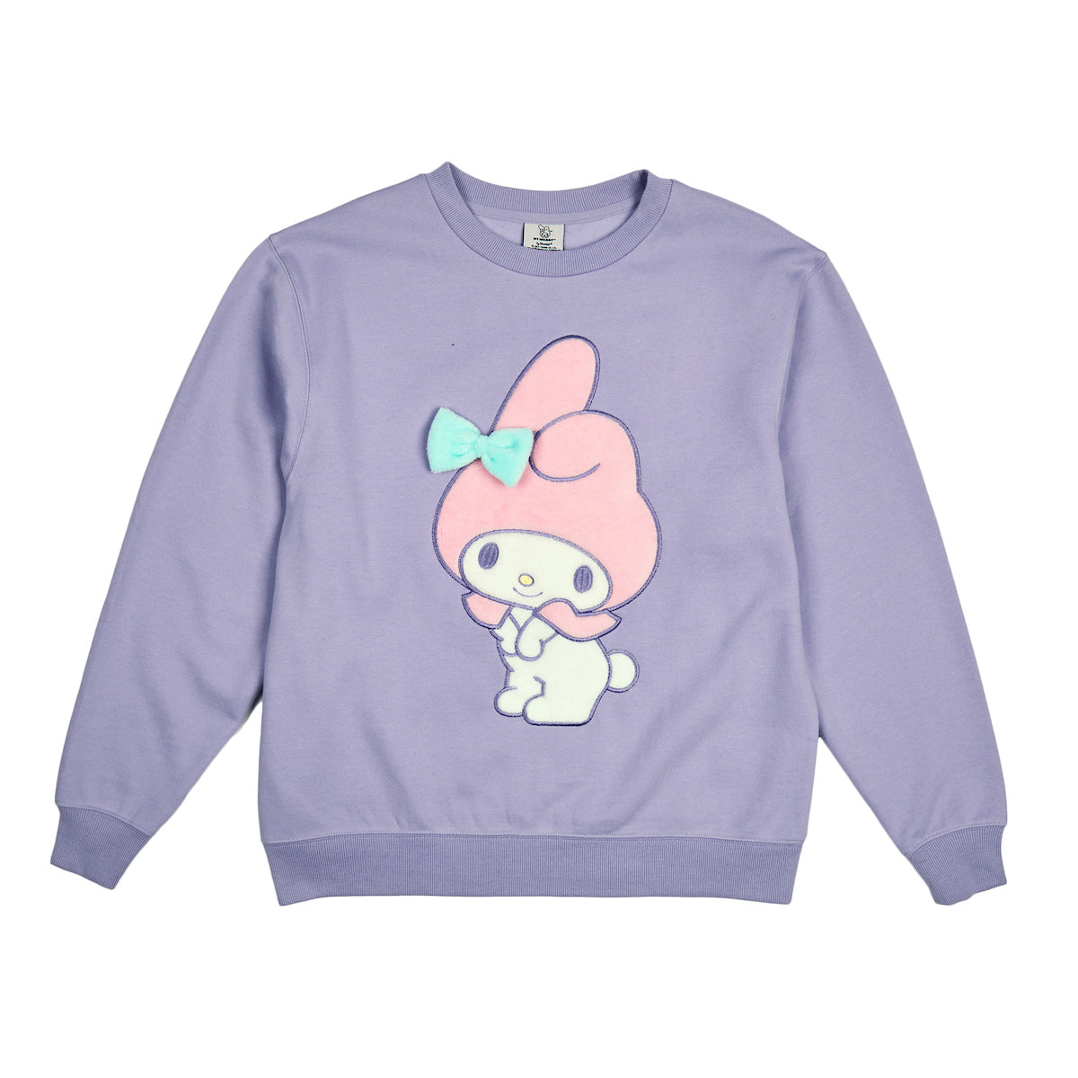 My Melody Big Face Plush Character Women's Purple Crew Neck Long Sleeve Oversized Fleece Sweatshirt