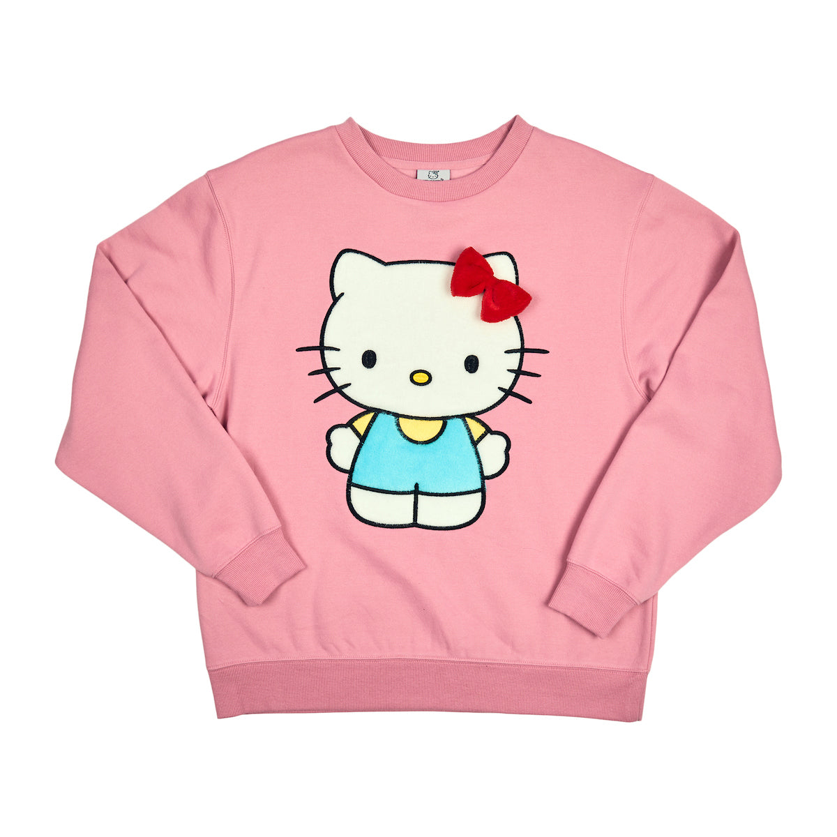 Hello Kitty Big Face Plush Character Women's Pink Crew Neck Long Sleeve Oversized Fleece Sweatshirt
