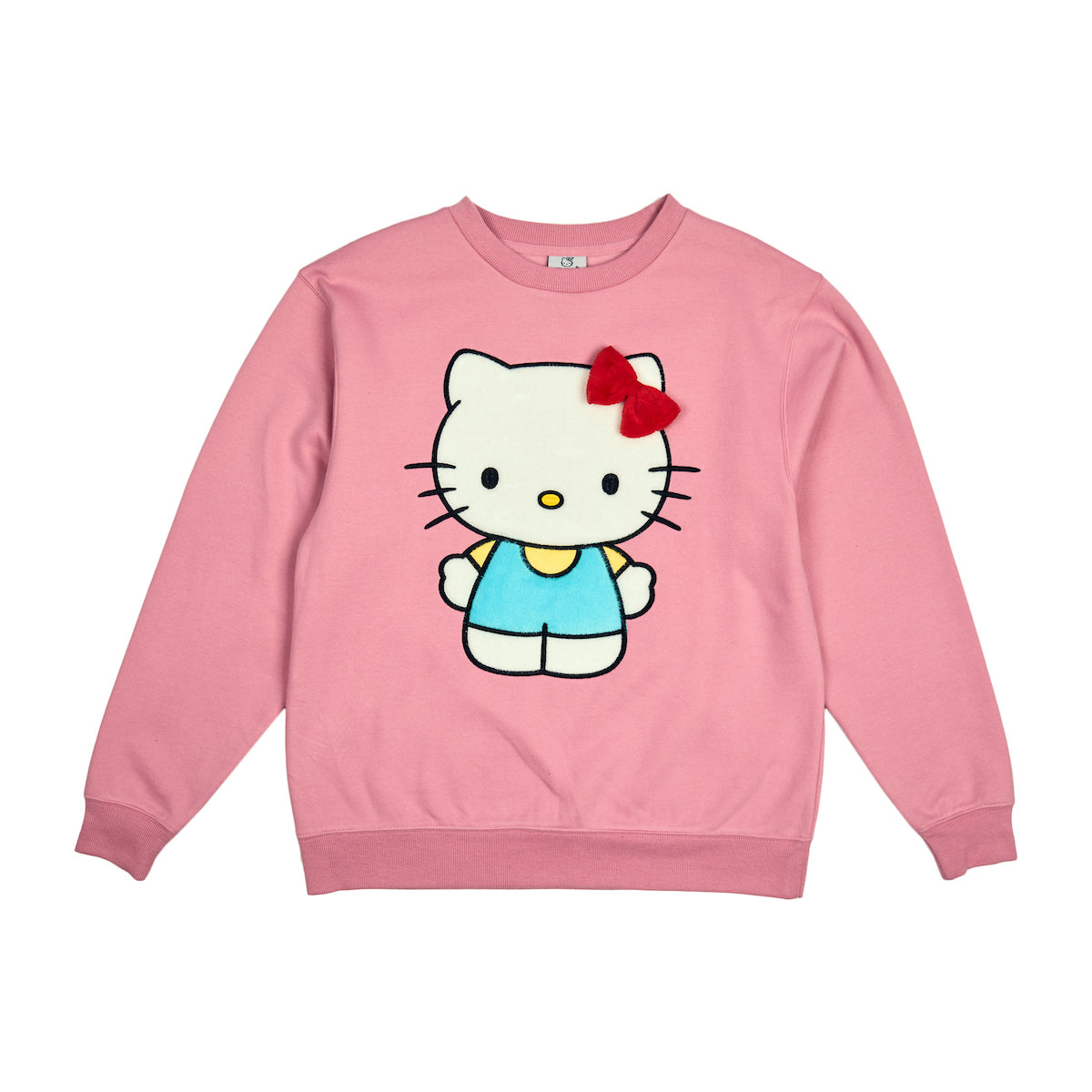 Hello Kitty Big Face Plush Character Women's Pink Crew Neck Long Sleeve Oversized Fleece Sweatshirt