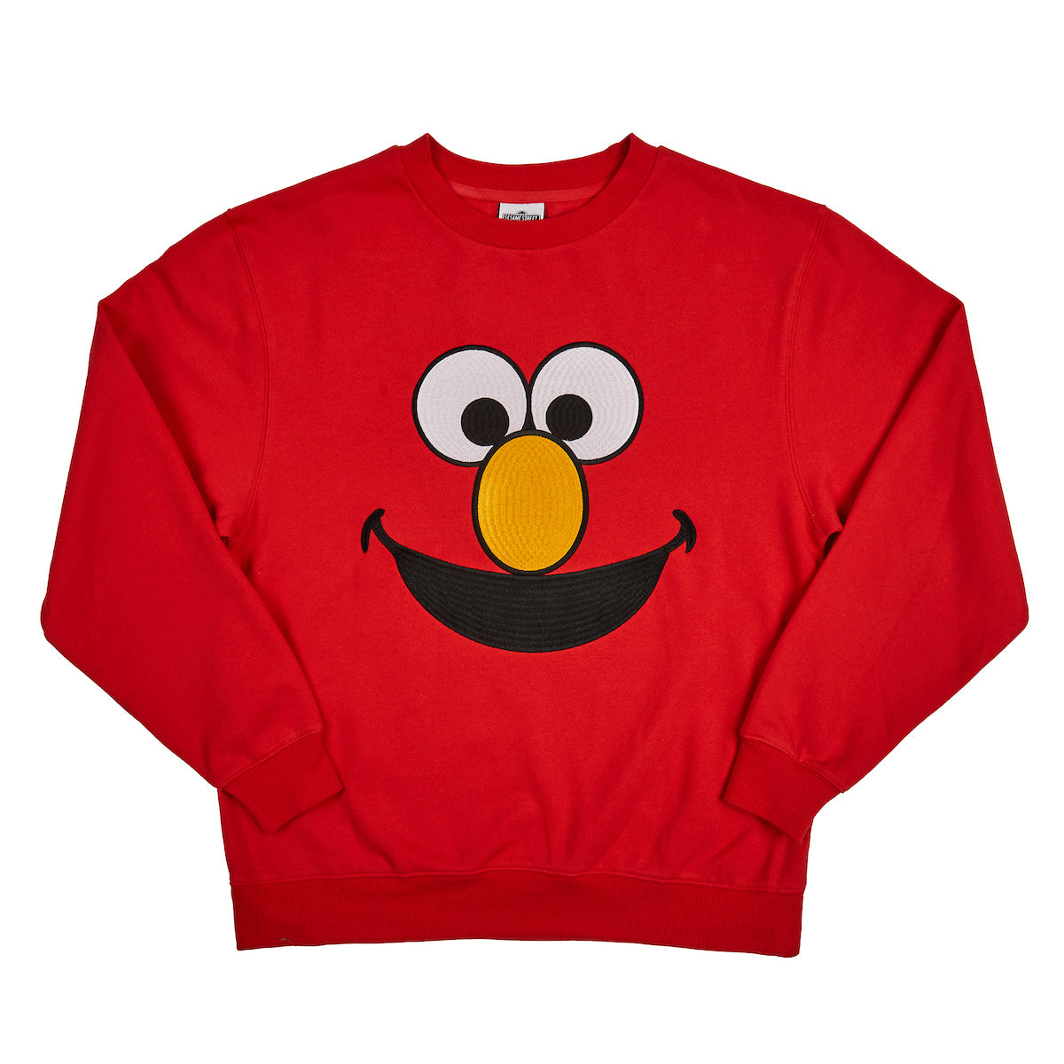 Sesame Street Big Face Elmo Red Crew Neck Long Sleeve Oversized Fleece Sweatshirt