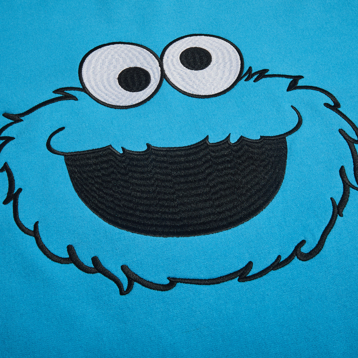 Sesame Street Big Face Cookie Monster Blue Crew Neck Long Sleeve Oversized Fleece Sweatshirt