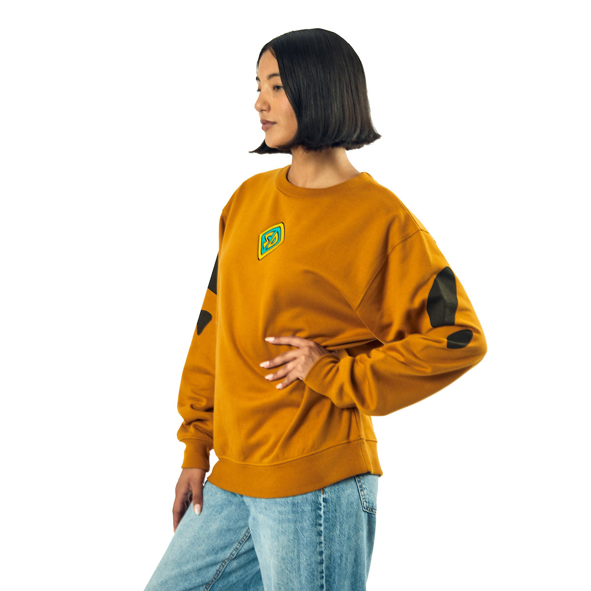 Scooby Doo Dog Tag & Spots Women's Brown Crew Neck Long Sleeve Oversized Fleece Sweatshirt