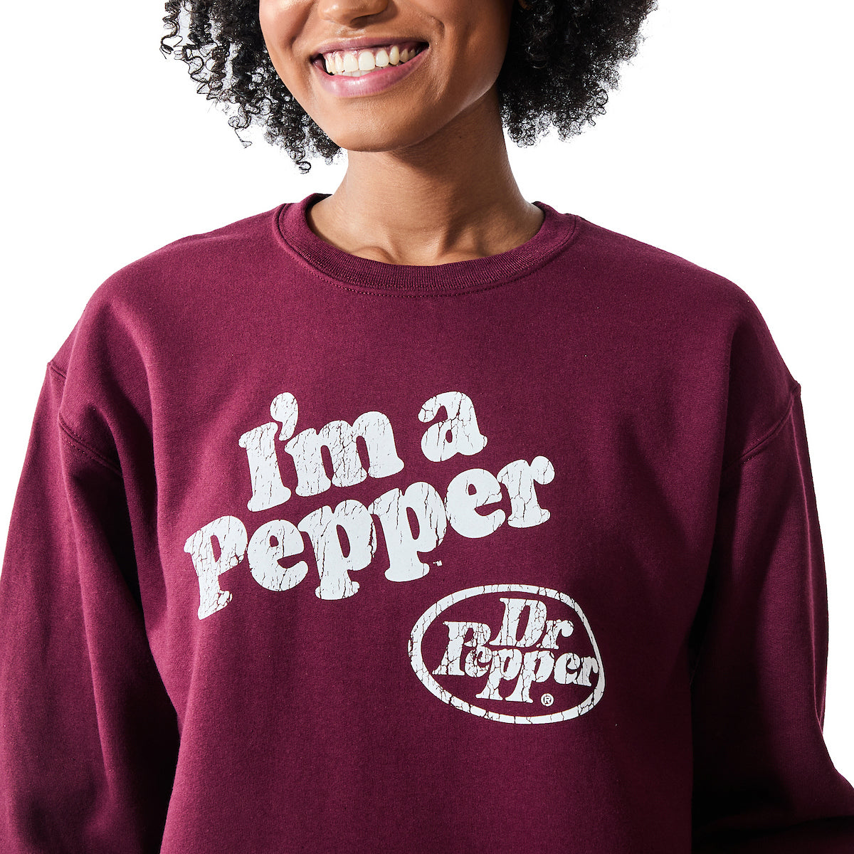 Dr Pepper I'm A Pepper Women's Burgundy Crew Neck Long Sleeve Sweatshirt