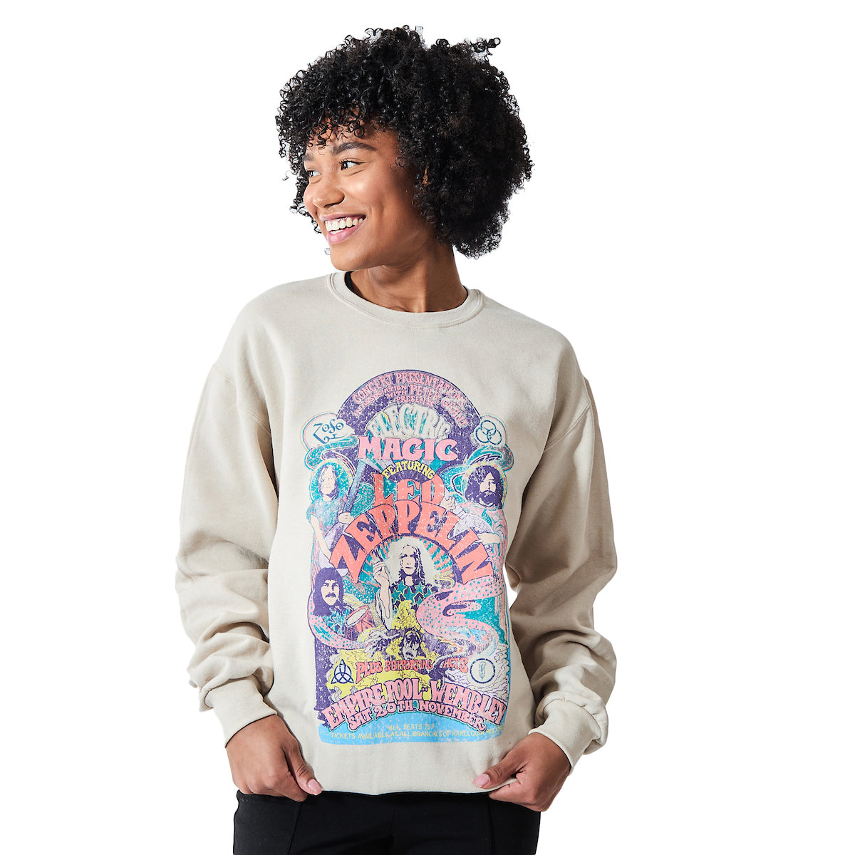 Led Zeppelin Electric Magic Distressed Poster Art Women's Sand Crew Neck Long Sleeve Sweatshirt