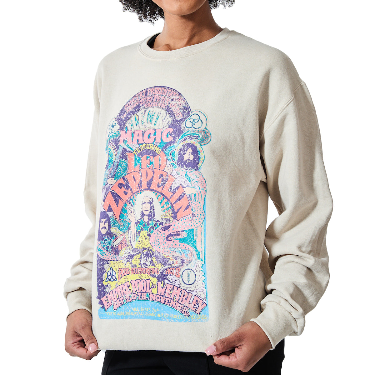 Led Zeppelin Electric Magic Distressed Poster Art Women's Sand Crew Neck Long Sleeve Sweatshirt