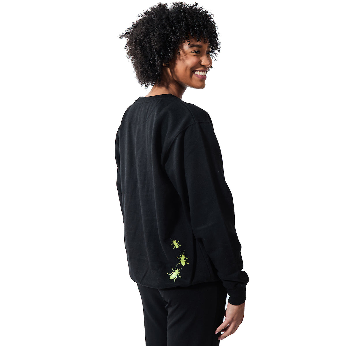 Beetlejuice Betelgeuse Scattered Name Women's Black Crew Neck Long Sleeve Sweatshirt