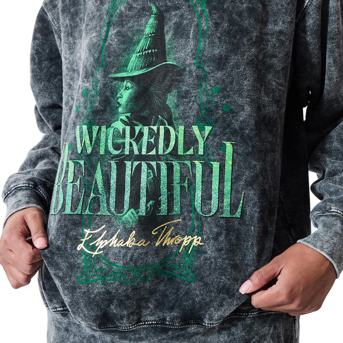 Wicked Elphaba Wickedly Beautiful Women's Mineral Wash Crew Neck Long Sleeve Sweatshirt