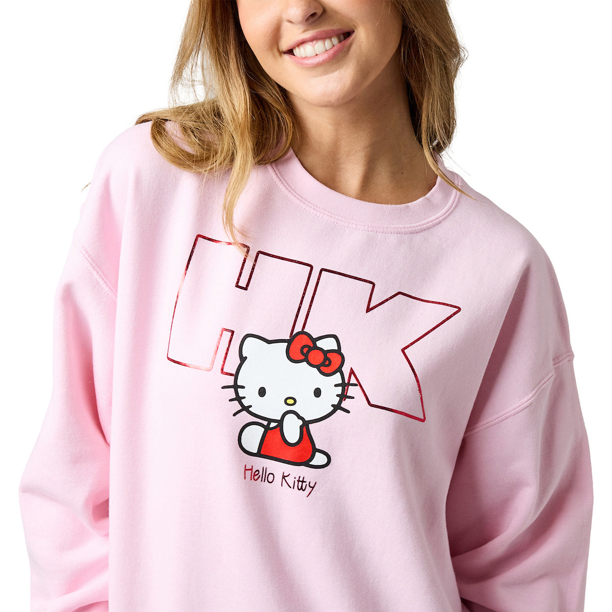 Hello Kitty HK Logo Women's Pink Crew Neck Long Sleeve Sweatshirt