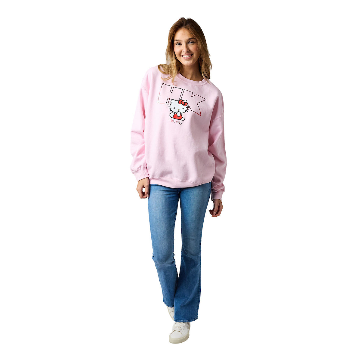Hello Kitty HK Logo Women's Pink Crew Neck Long Sleeve Sweatshirt