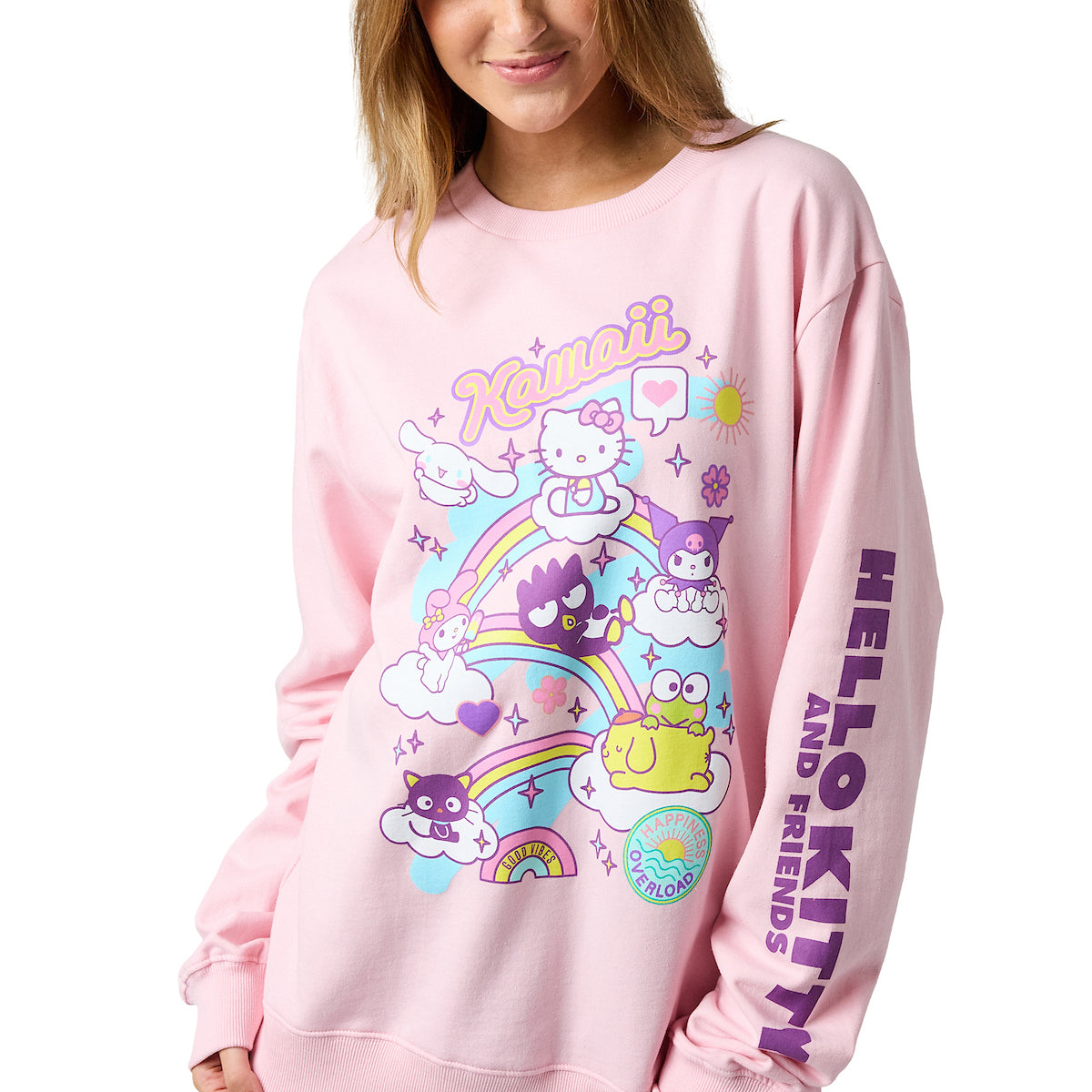 Hello Kitty & Friends Riding Rainbow Women's Cradle Pink Crew Neck Long Sleeve Sweatshirt