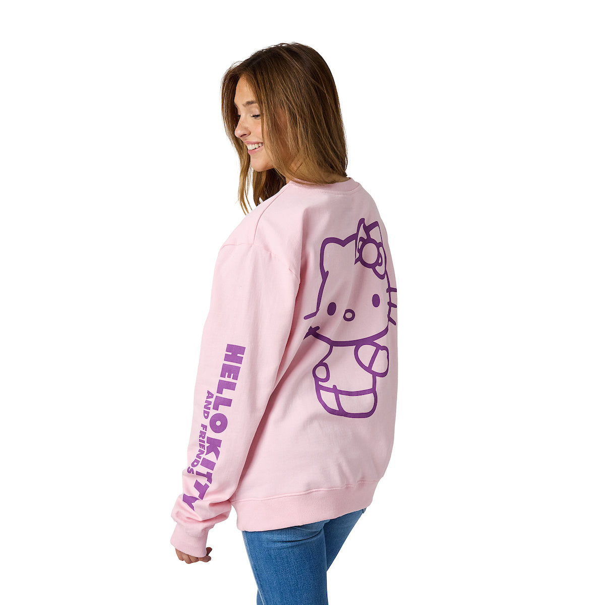 Hello Kitty & Friends Riding Rainbow Women's Cradle Pink Crew Neck Long Sleeve Sweatshirt