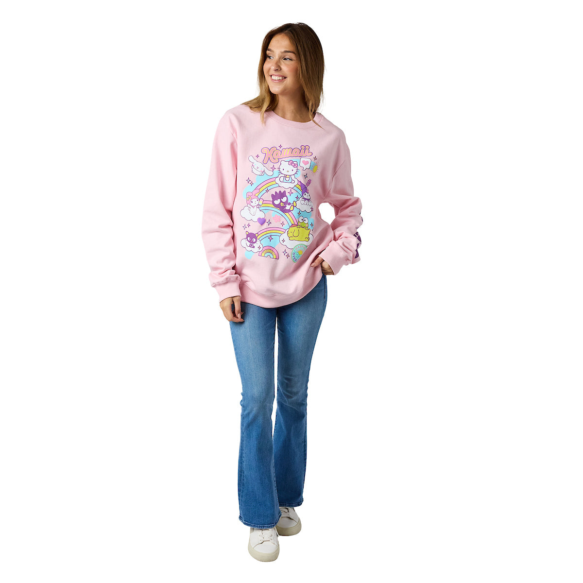 Hello Kitty & Friends Riding Rainbow Women's Cradle Pink Crew Neck Long Sleeve Sweatshirt