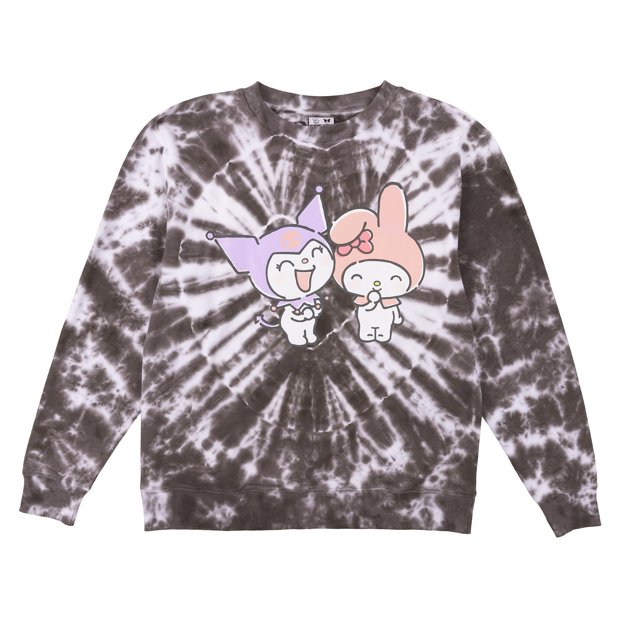 Hello Kitty & Friends My Melody & Kuromi Heart Women’s Black Crew Neck Long Sleeve Fleece Sweatshirt