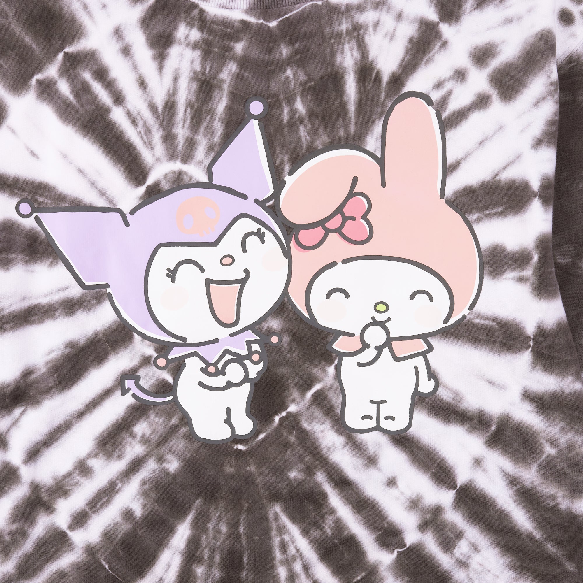 Hello Kitty & Friends My Melody & Kuromi Heart Women’s Black Crew Neck Long Sleeve Fleece Sweatshirt