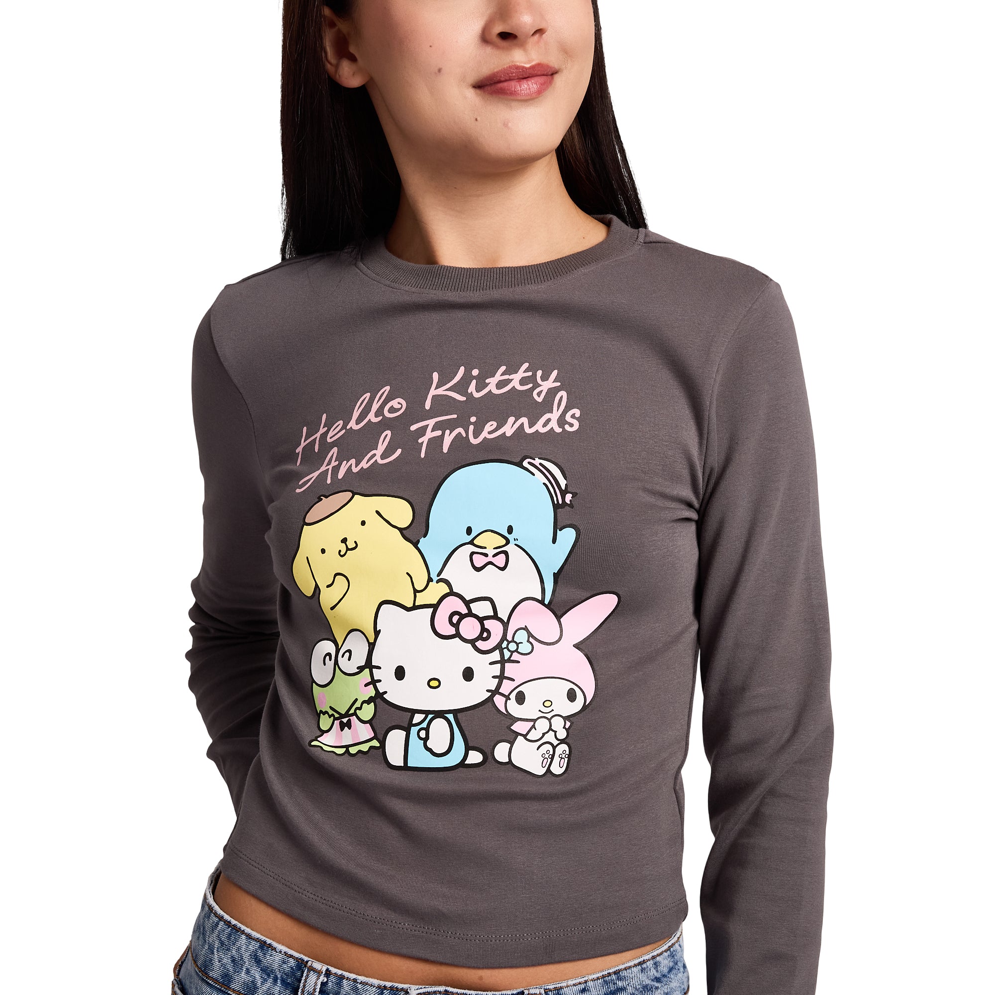 Hello Kitty & Friends Group Shot Women's Black Long Sleeve Baby Tee