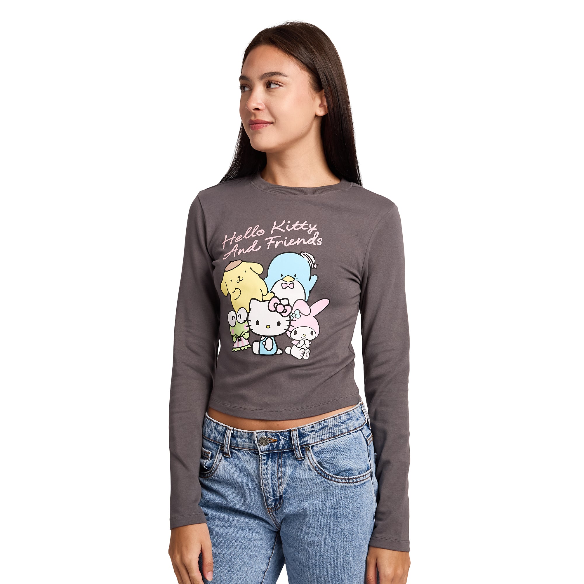Hello Kitty & Friends Group Shot Women's Black Long Sleeve Baby Tee