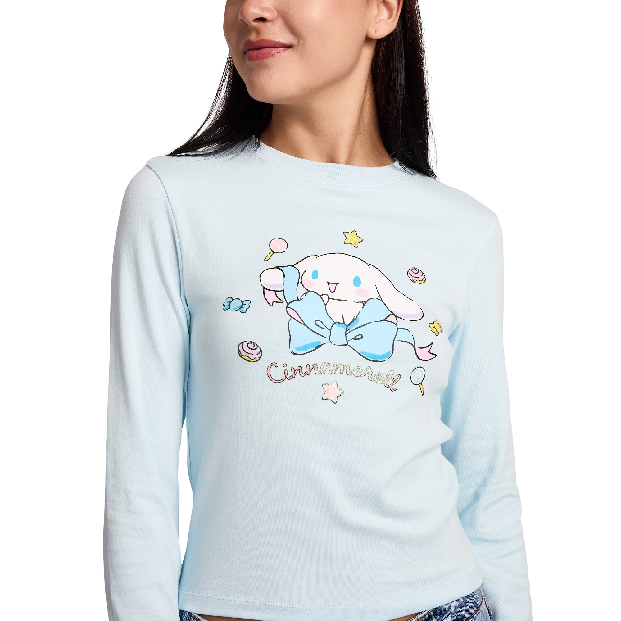 Cinnamoroll Stars Women's Blue Long Sleeve Baby Tee