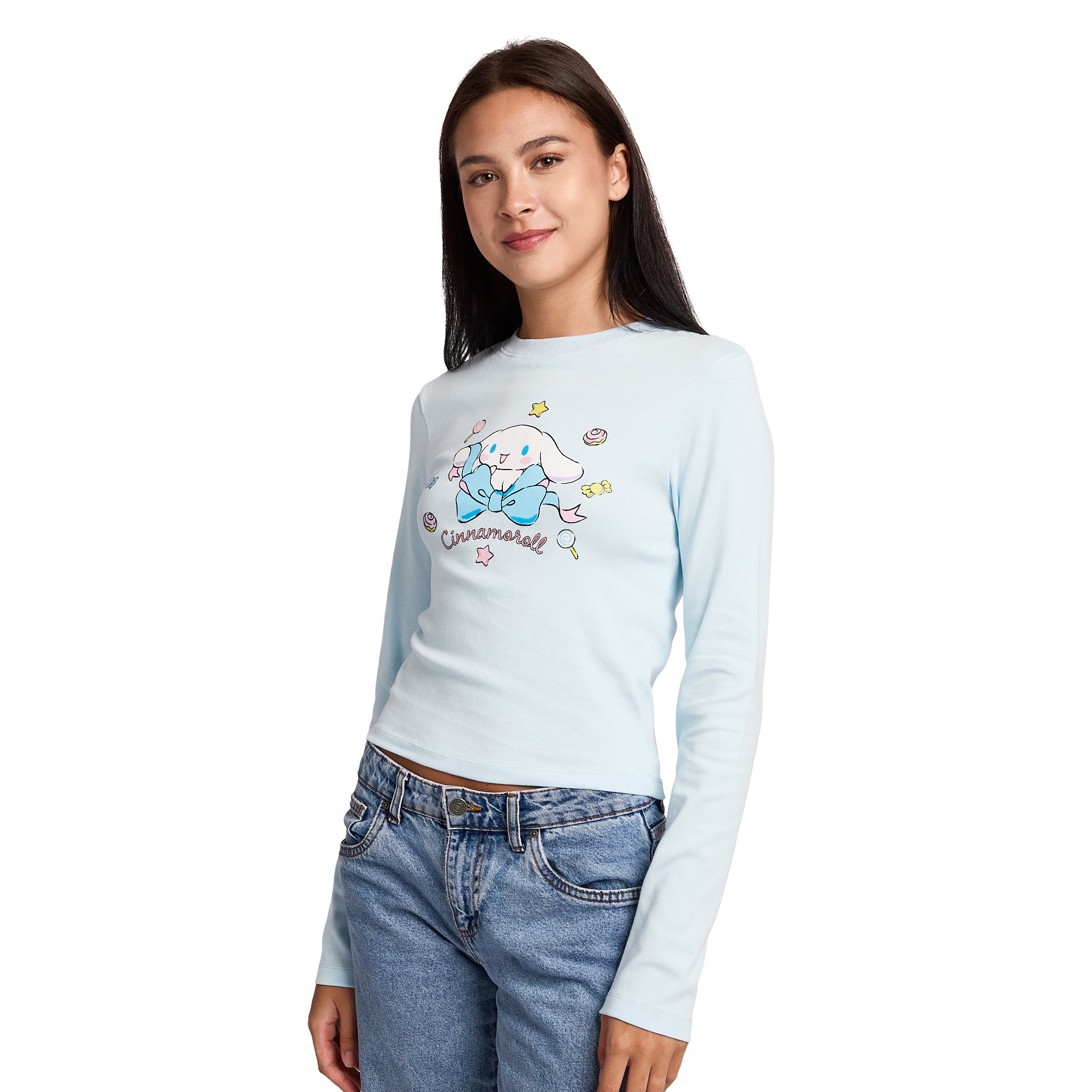 Cinnamoroll Stars Women's Blue Long Sleeve Baby Tee