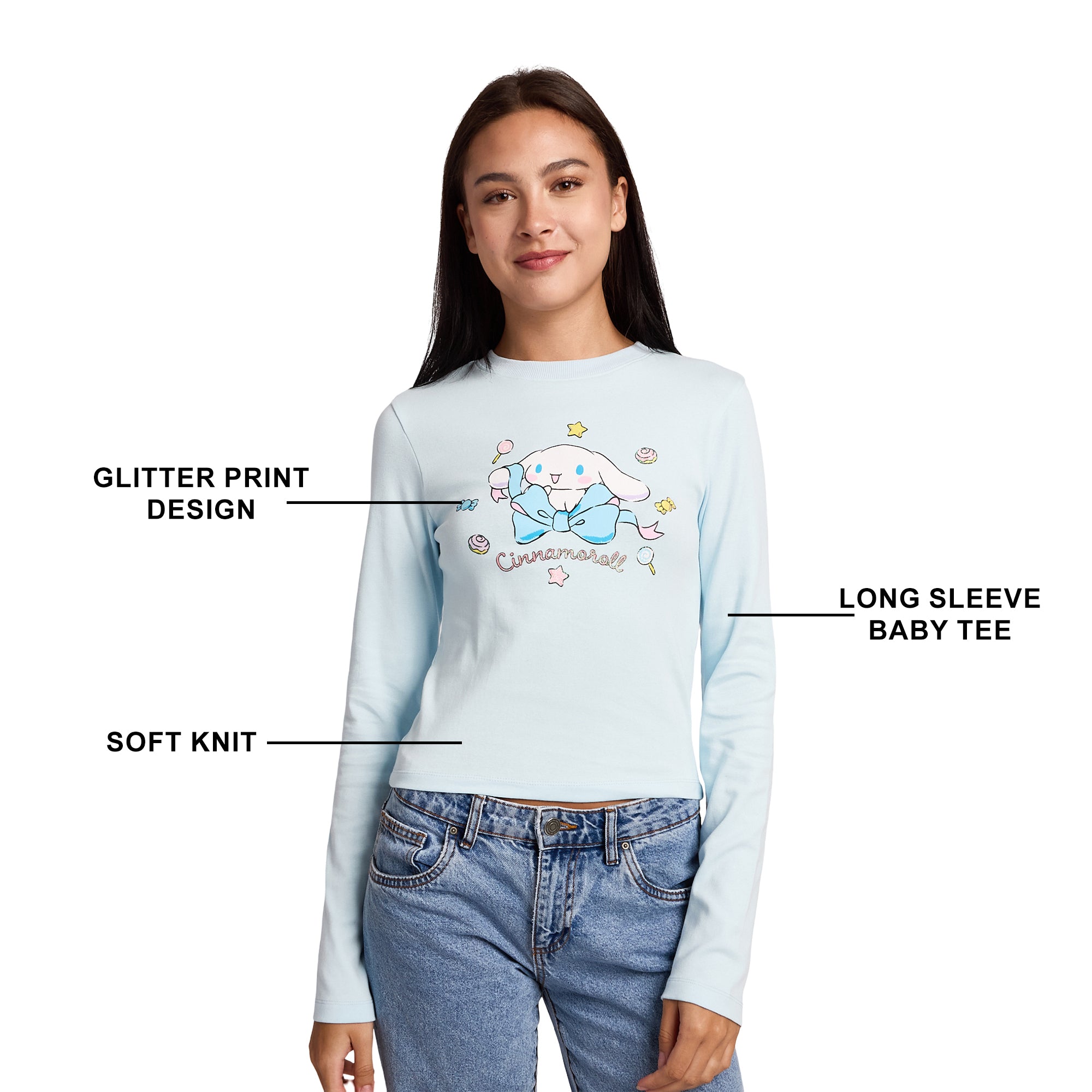 Cinnamoroll Stars Women's Blue Long Sleeve Baby Tee