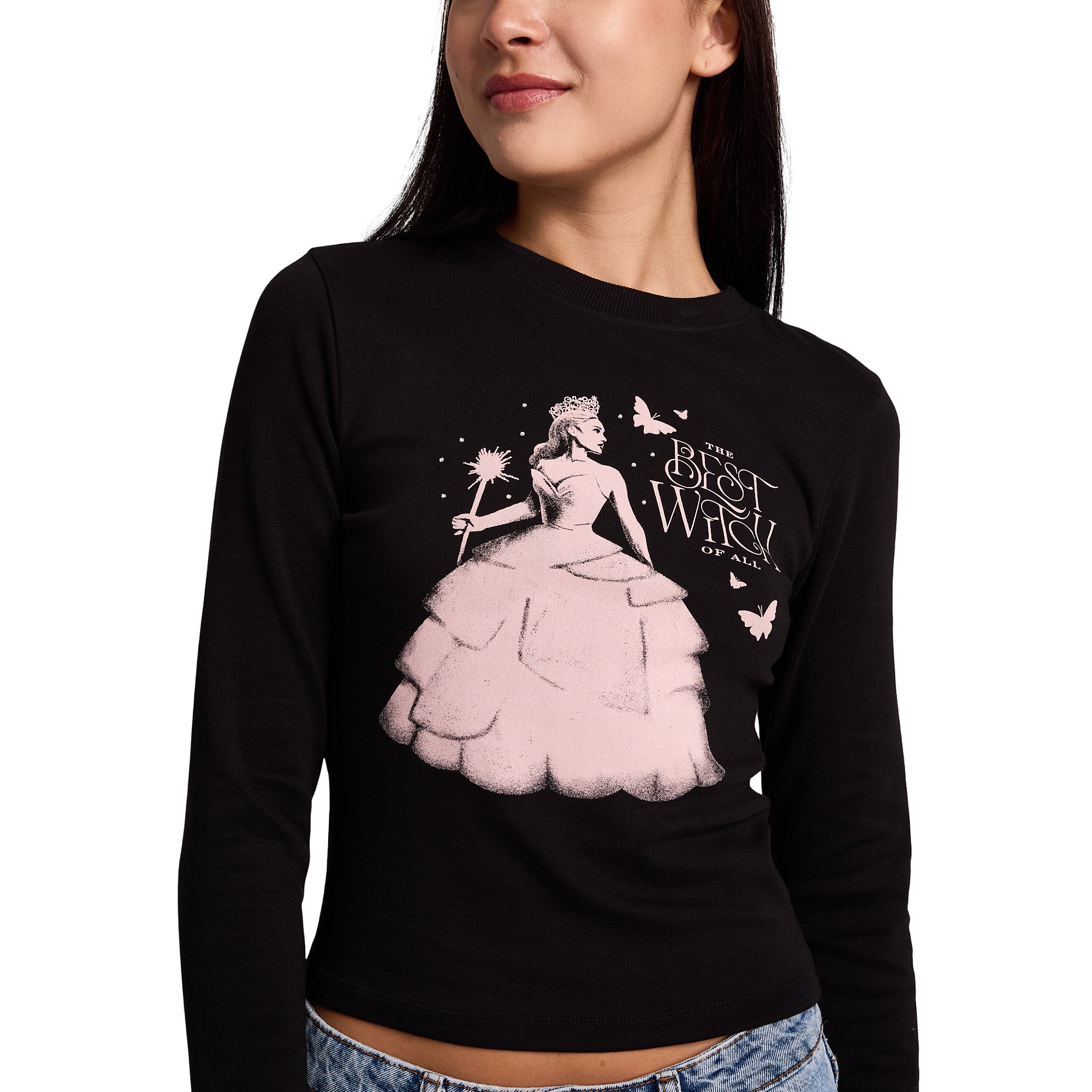 Wicked Glinda  Glinda Best Witch Women's Black Long Sleeve Baby Tee
