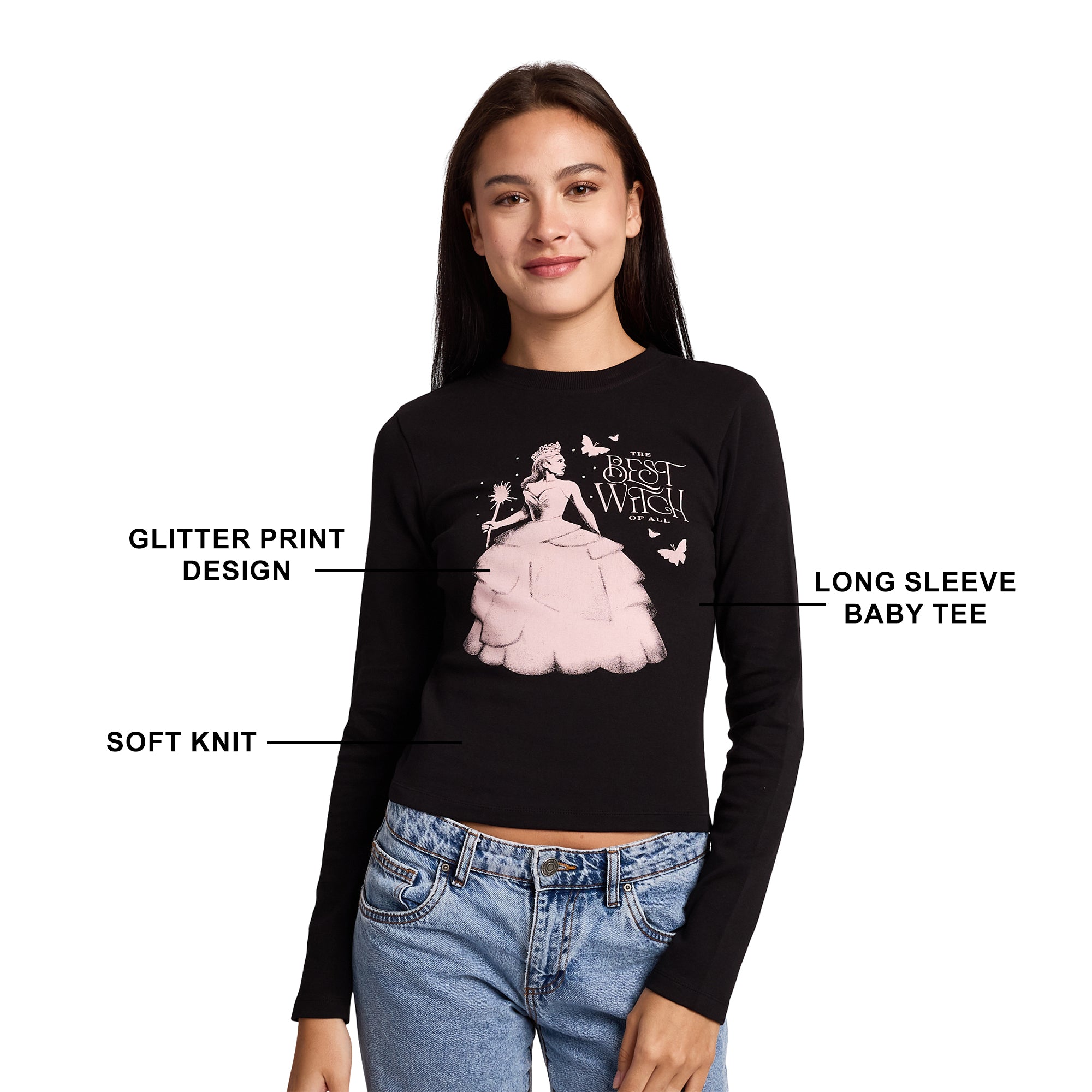 Wicked Glinda  Glinda Best Witch Women's Black Long Sleeve Baby Tee