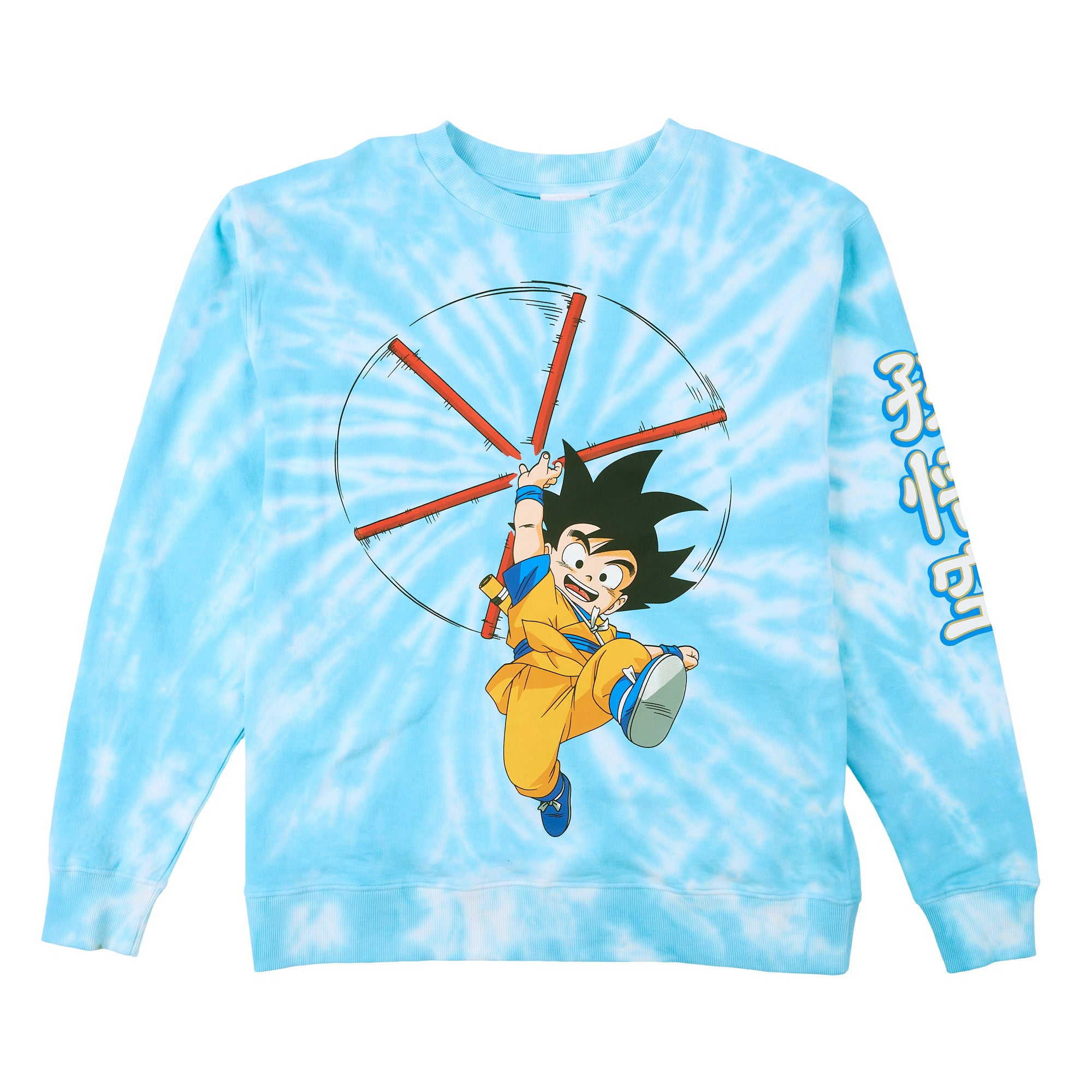 Dragon Ball Daima Goku With Staff Women’s Blue Tie-Dye Crew Neck Long Sleeve Fleece Sweatshirt