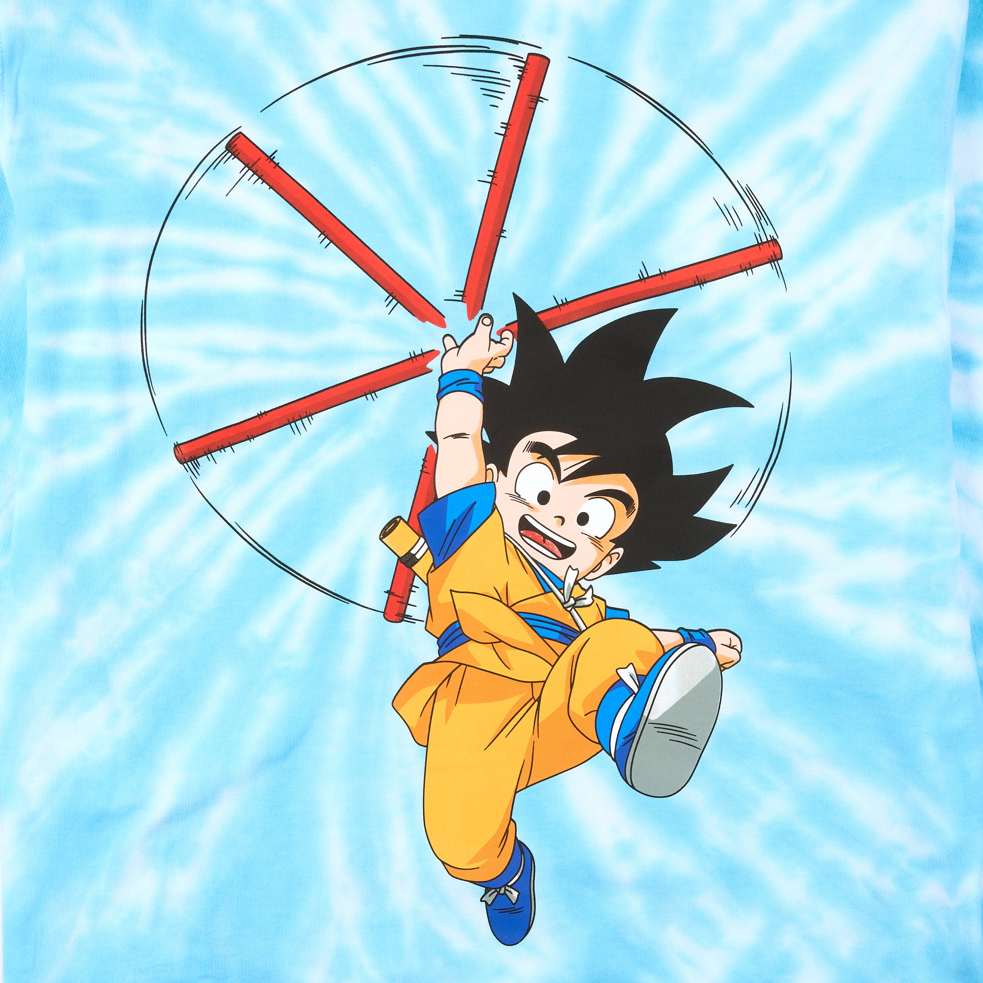 Dragon Ball Daima Goku With Staff Women’s Blue Tie-Dye Crew Neck Long Sleeve Fleece Sweatshirt