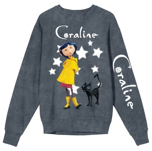Coraline Logo Women’s Gray Mineral Wash Crew Neck Long Sleeve Sweatshirt