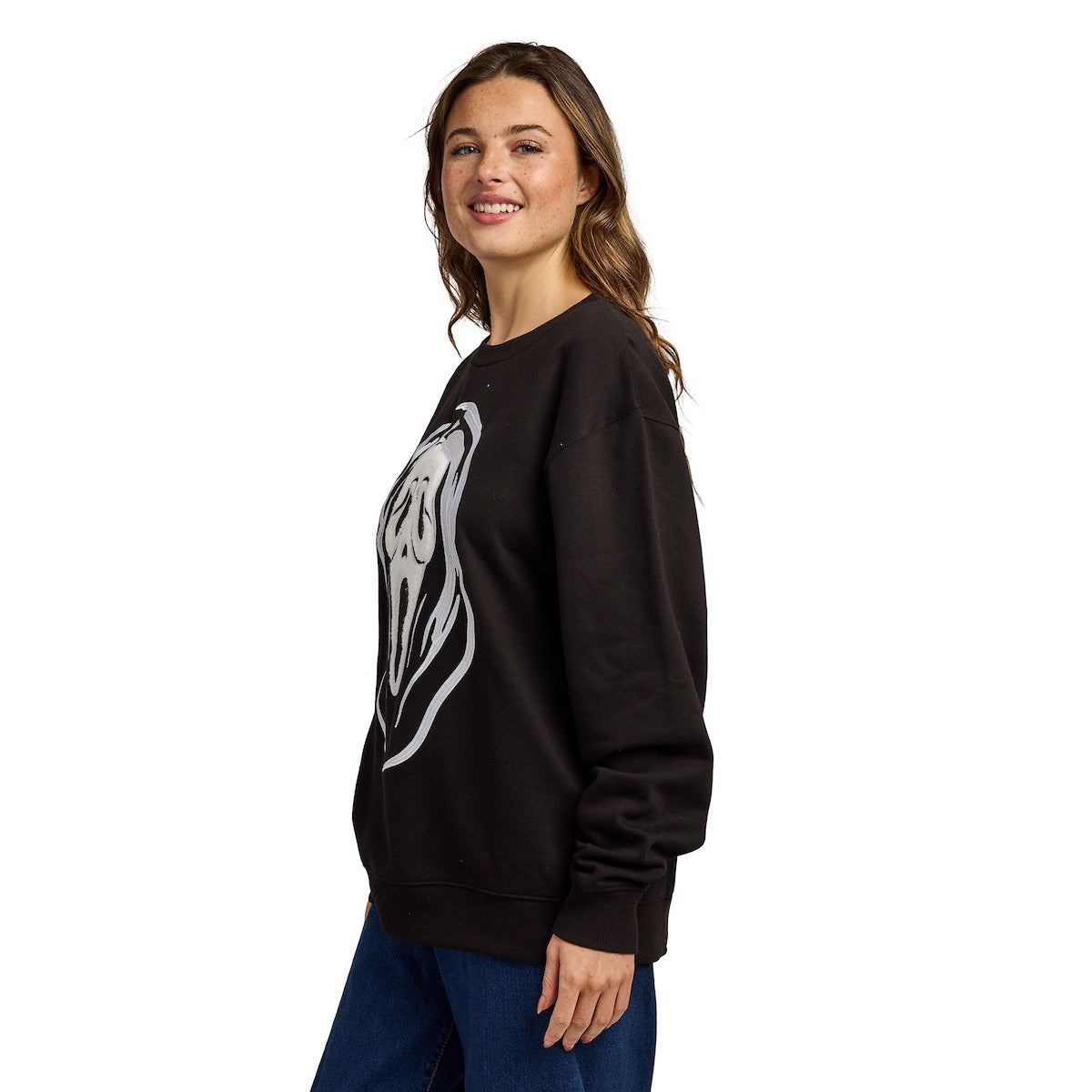 Ghostface Character Art Women's Black Crew Neck Long Sleeve Sweatshirt