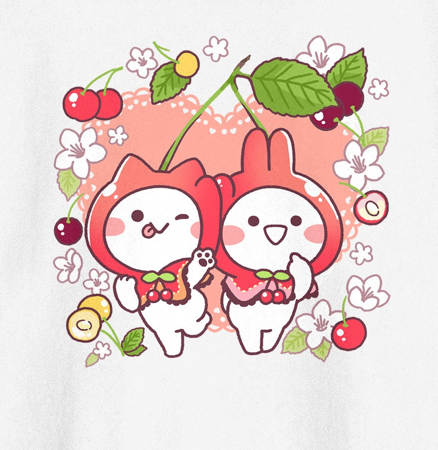 Mimi & Neko Flowers & Fruits Crew Neck Long Sleeve Men's White Sweatshirt