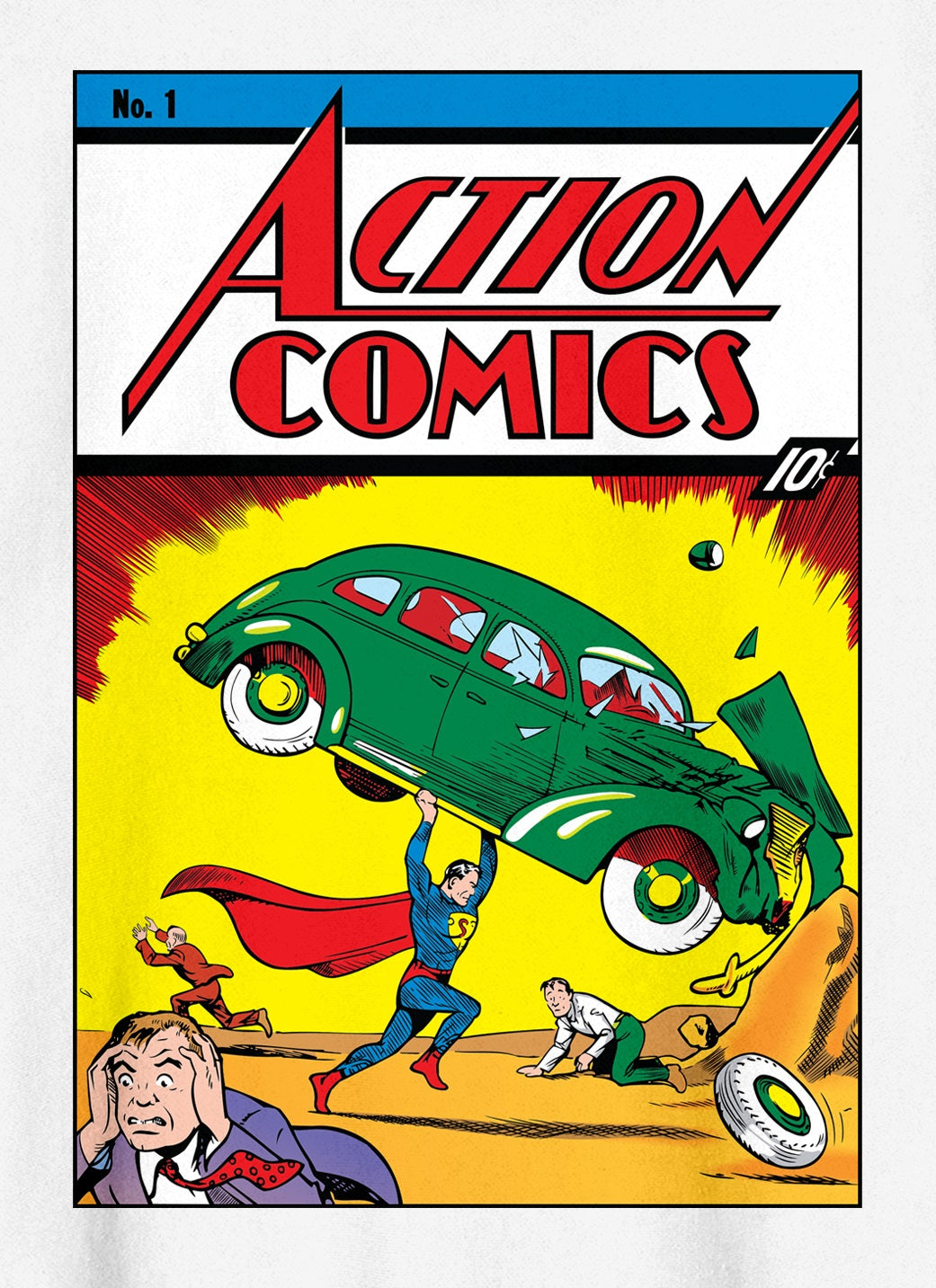 Superman Action Comic Issue No. 1 Cover Crew Neck Long Sleeve Men's White Sweatshirt-Large