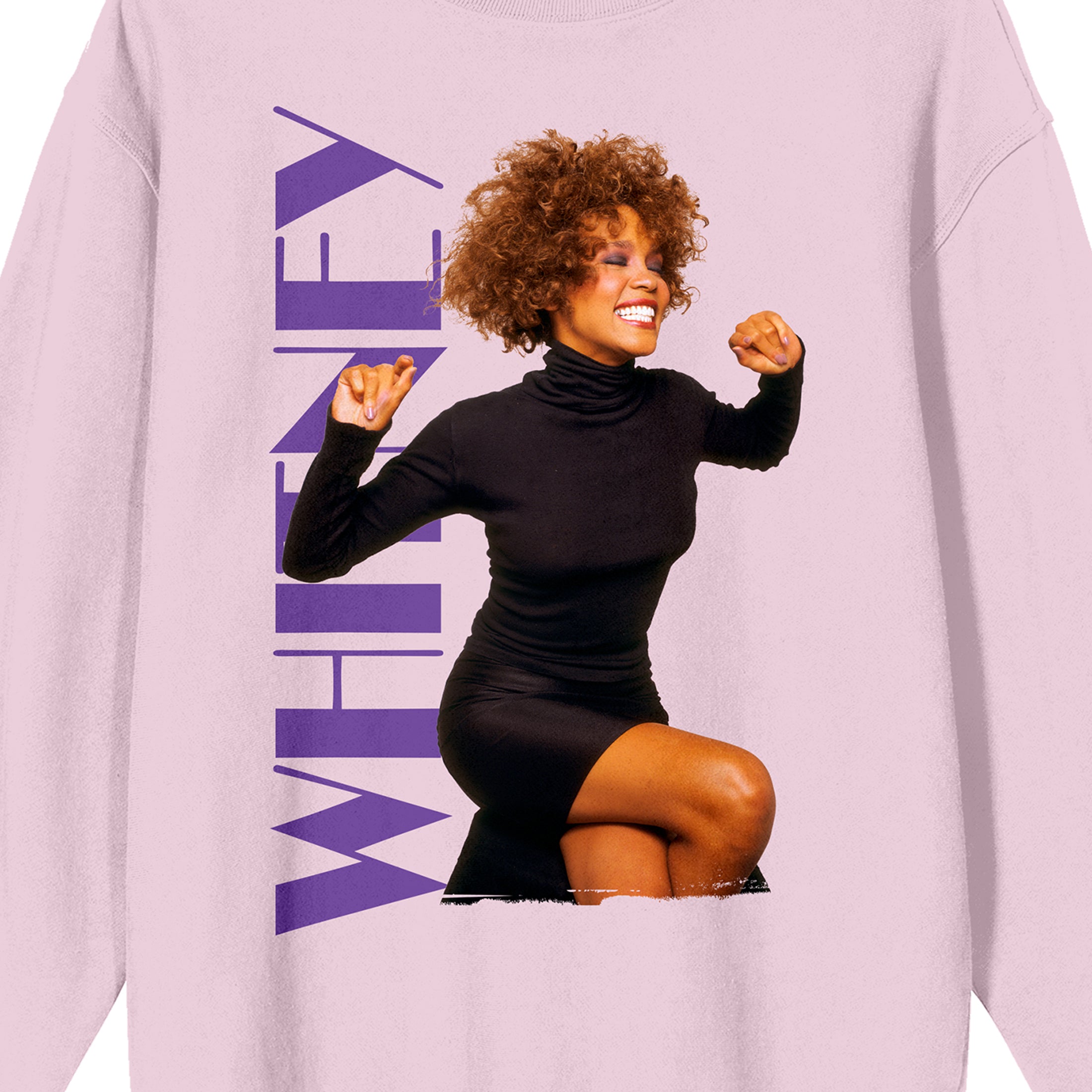 Whitney Houston Power Pose Crew Neck Long Sleeve Cradle Pink Unisex Adult Tee