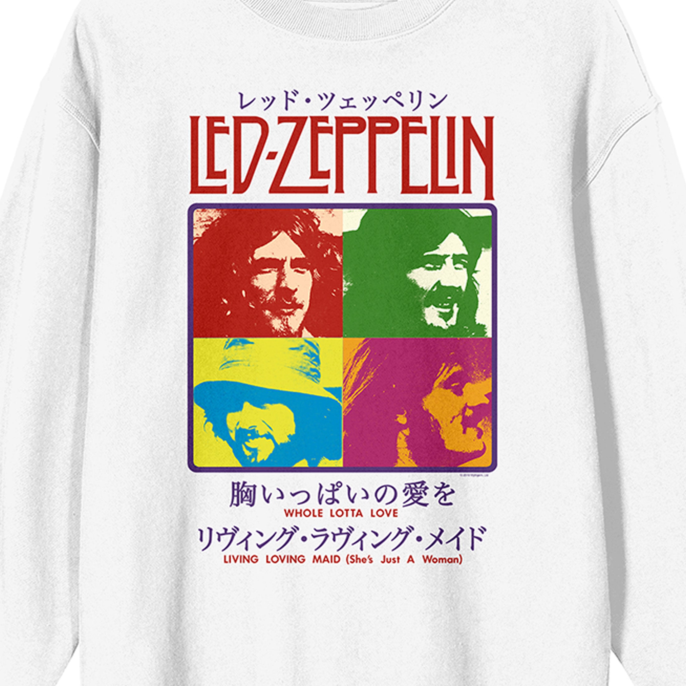 Led Zeppelin Colorful Band Member Squares Crew Neck Long Sleeve White Adult Sweatshirt