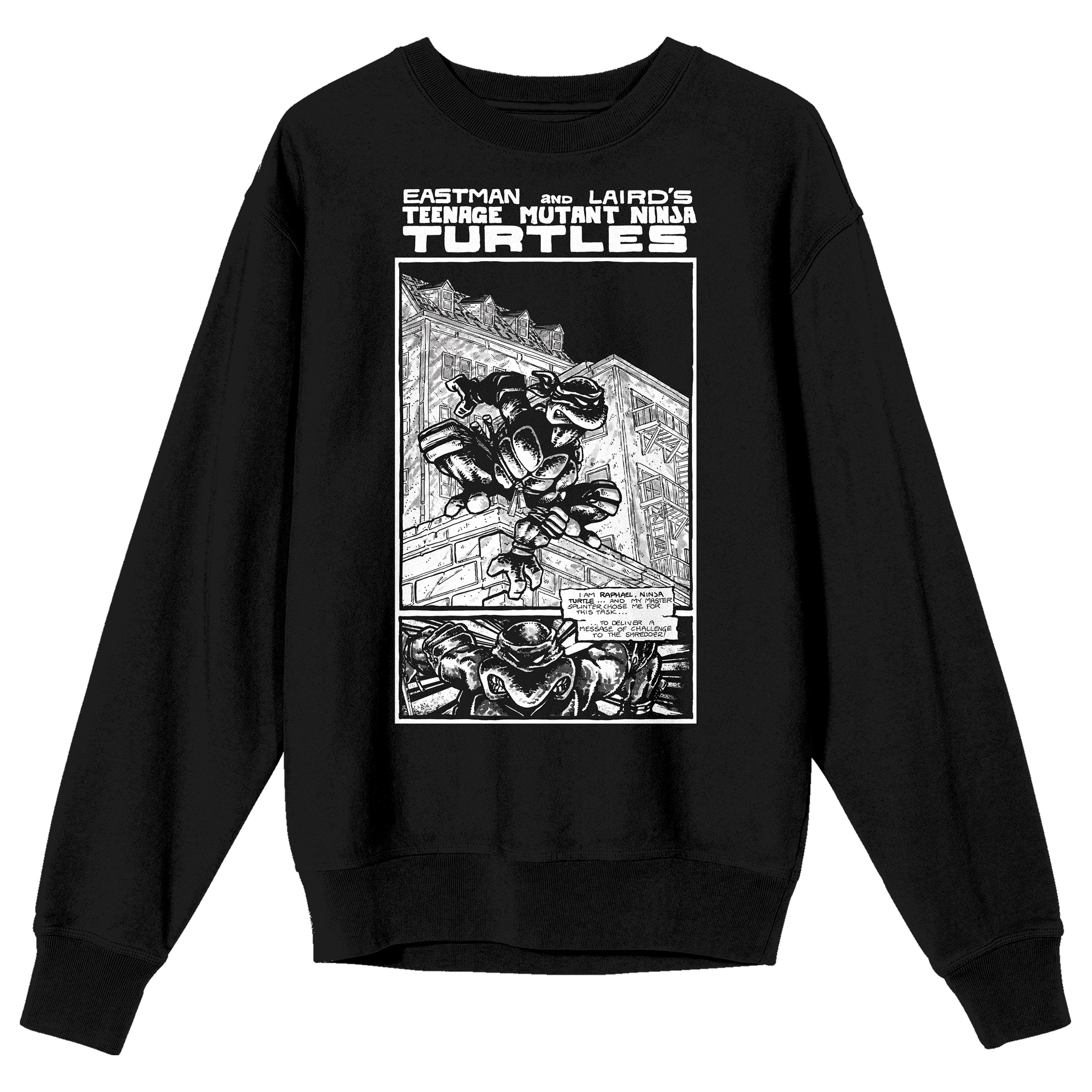 TMNT Comic Origins Crew Neck Long Sleeve Black Adult Sweatshirt -Large
