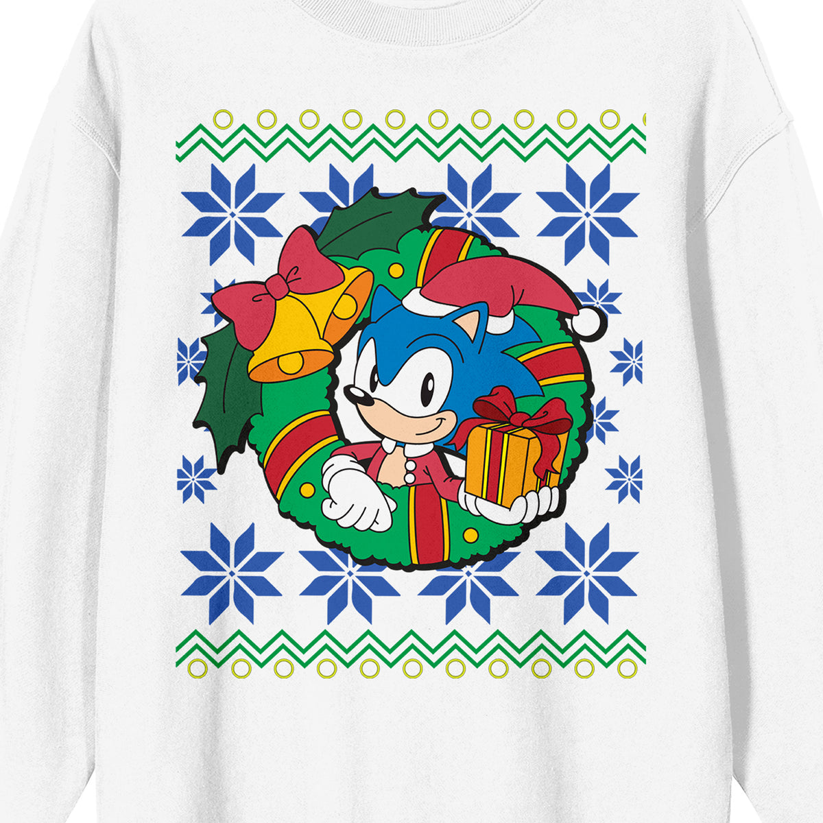Sonic The Hedgehog Sonic Christmas Wreath Crew Neck Long Sleeve White Adult Sweatshirt