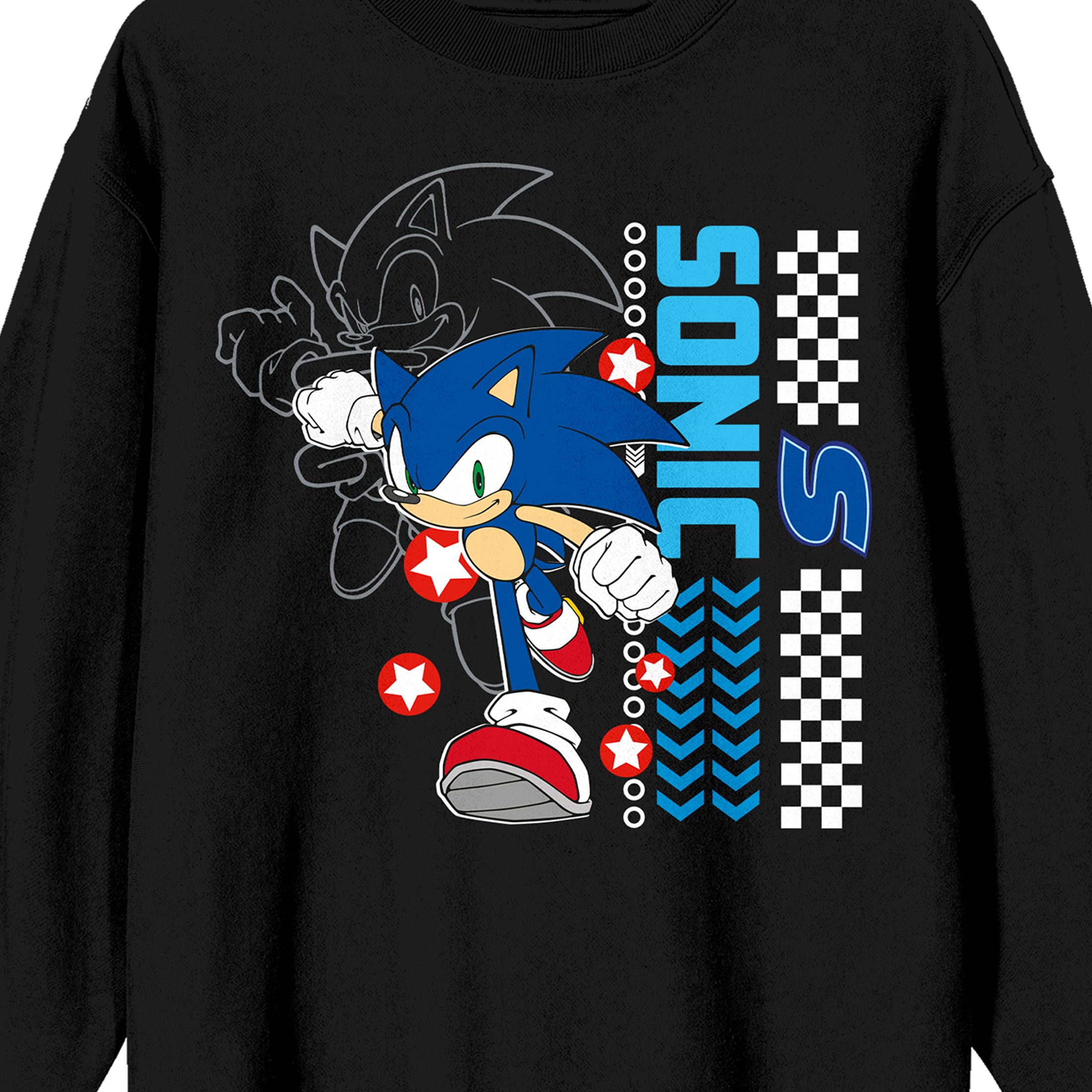 Sonic The Hedgehog Modern Blue Hedgehog Crew Neck Long Sleeve Black Adult Sweatshirt
