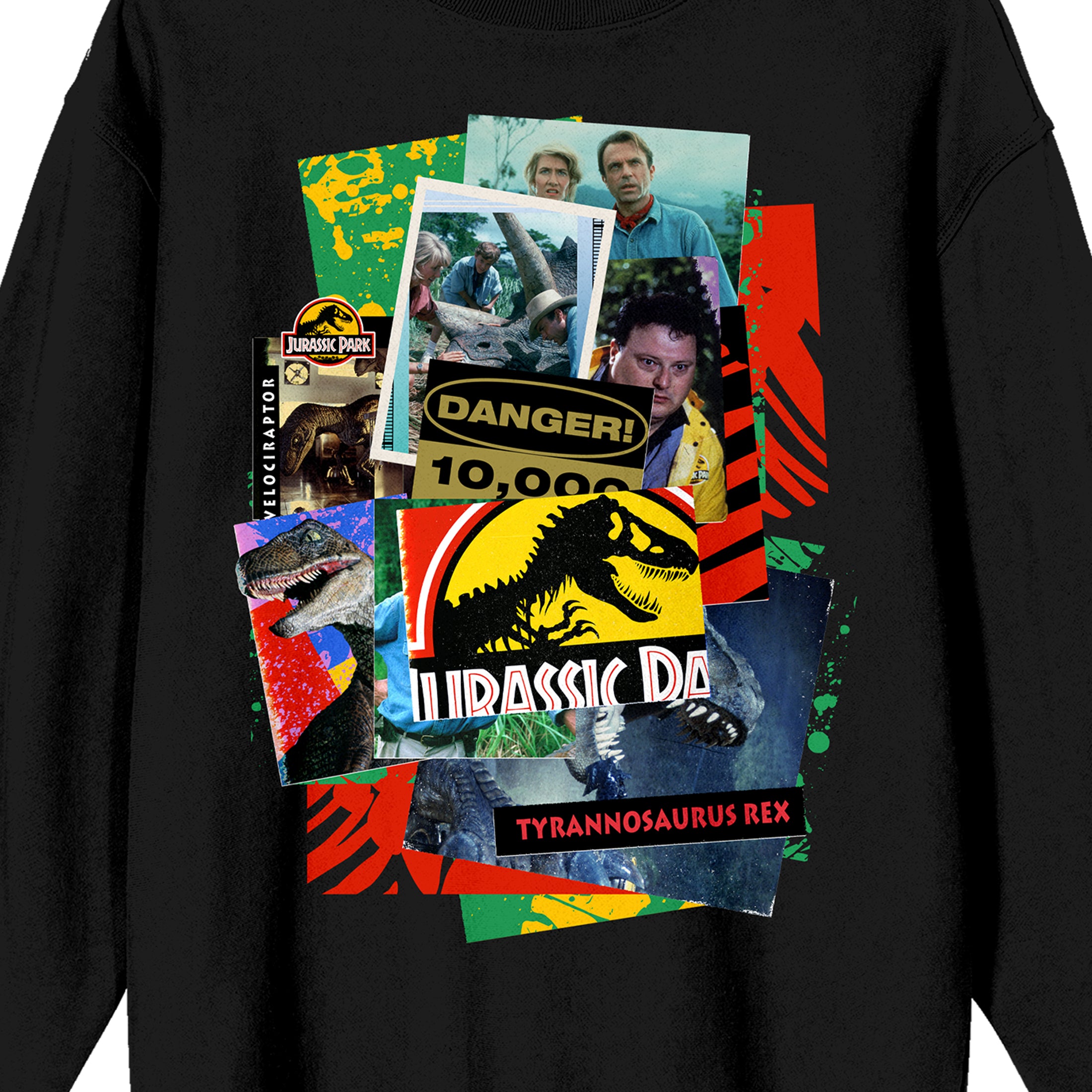 Jurassic Park Movie Collage Art Crew Neck Long Sleeve Black Adult Sweatshirt