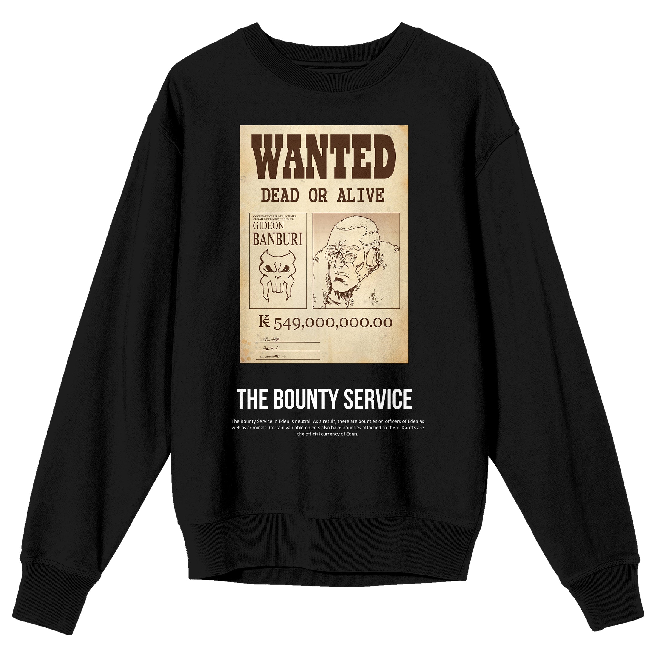 Saturday AM Apple Black Wanted Poster Gideon Banburi Adult Black Crew Neck Sweatshirt - XXL